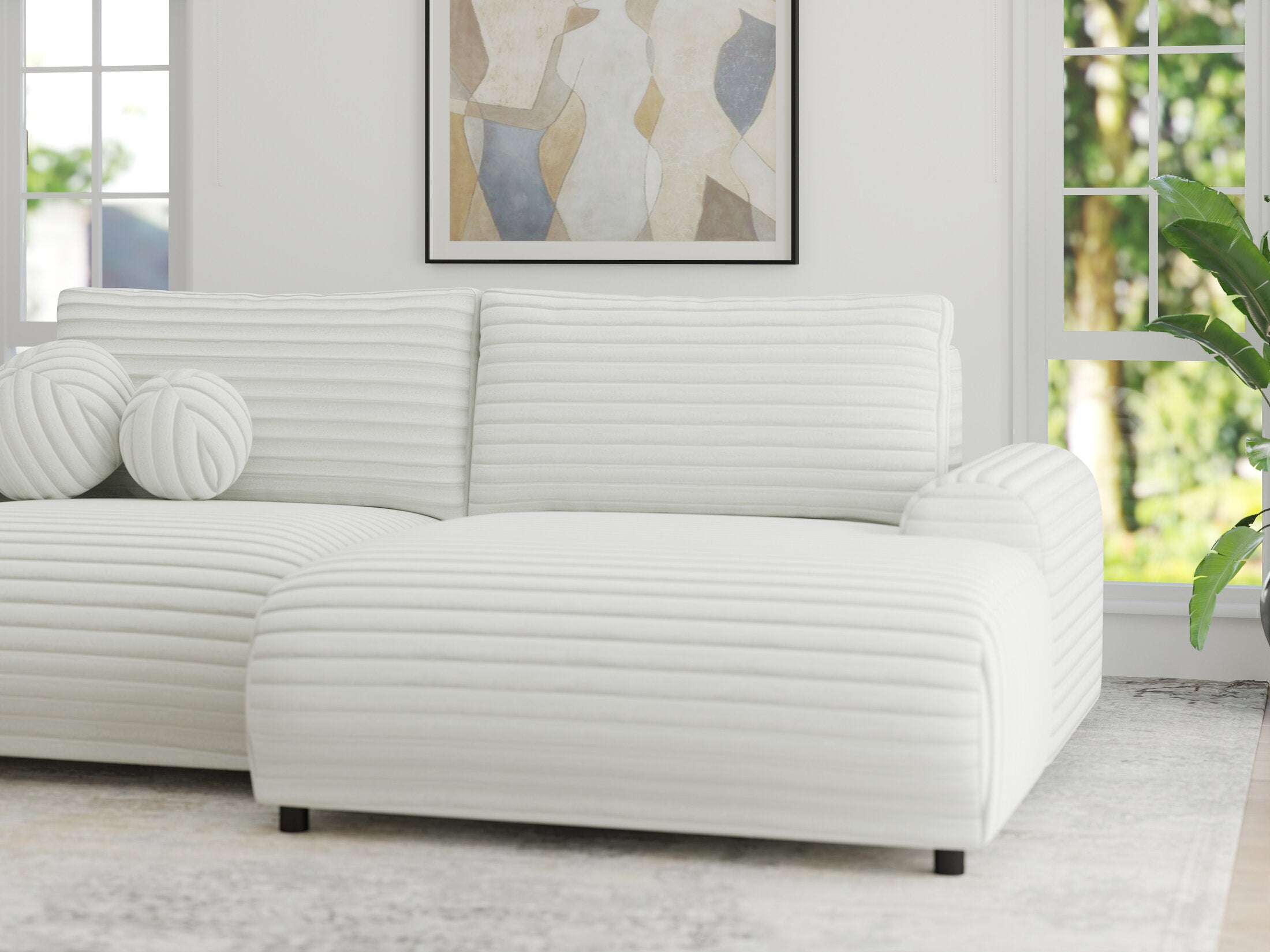 Colțar extensibil dumonde cu ladă de depozitare și șezut confortabil din spumă HR, Carlo Ambience Alb 240x145 cm II