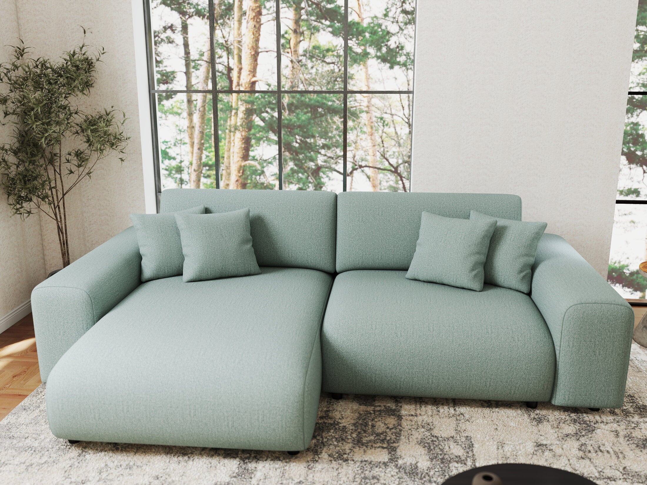 Colțar extensibil dumonde cu ladă de depozitare si sezut confortabil din spuma HR, Sarina Enjoy Verde Mint 255x168 cm