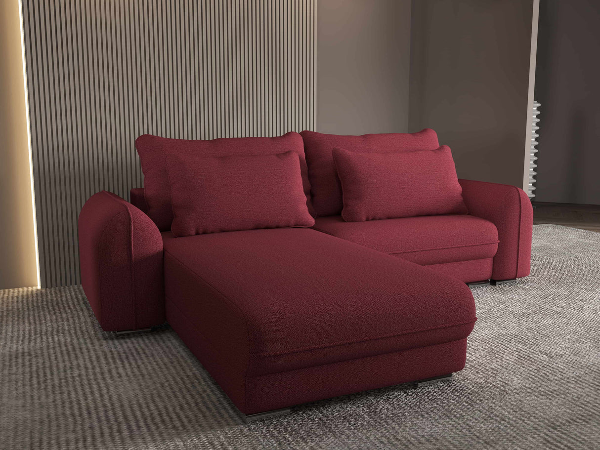 Colțar extensibil dumonde cu ladă de depozitare si sezut confortabil din spuma HR, Denver Enjoy Rosu 275x185 cm Fabrica