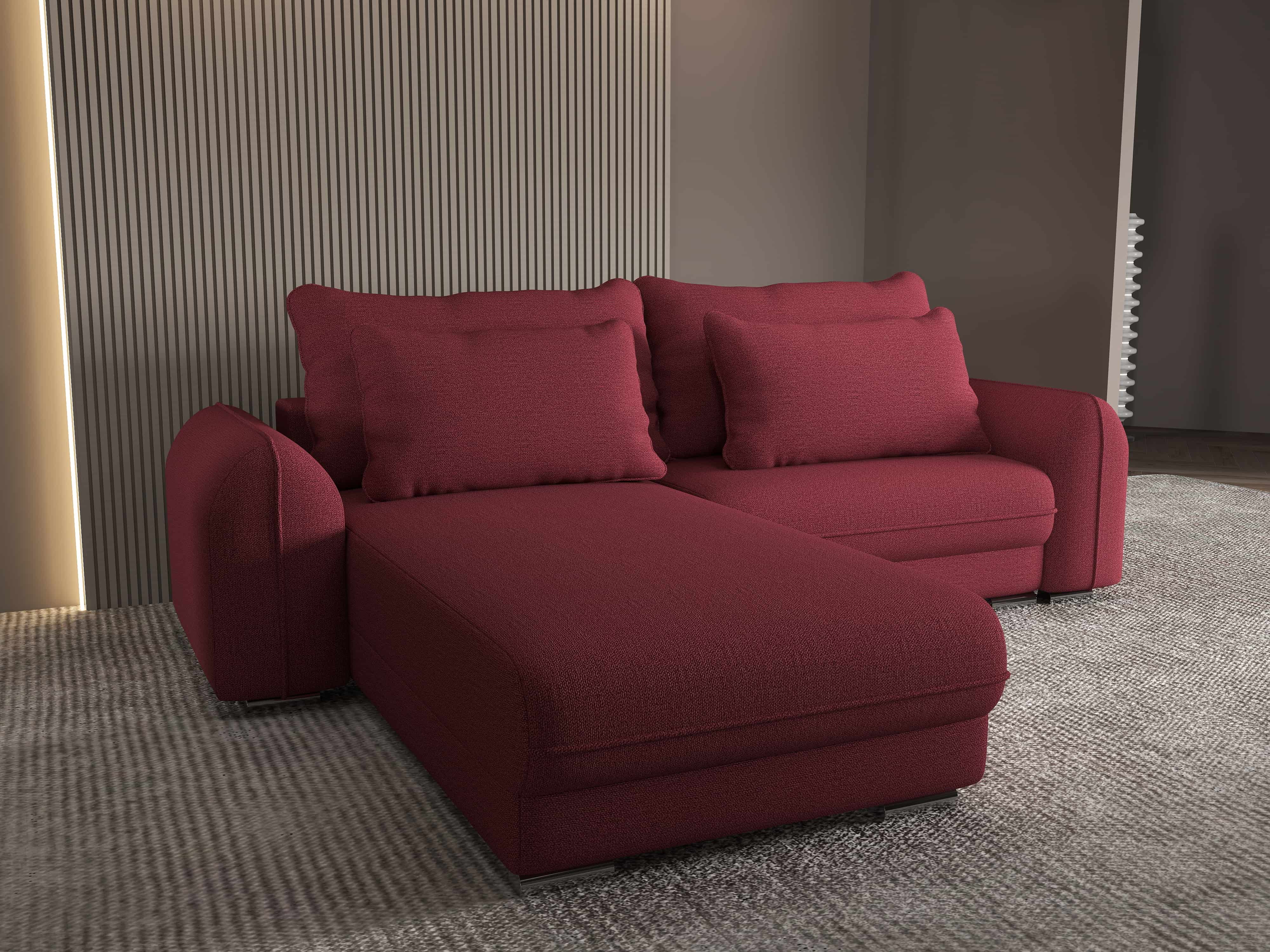 Colțar extensibil dumonde cu ladă de depozitare si sezut confortabil din spuma HR, Denver Enjoy Rosu 275x185 cm Fabrica