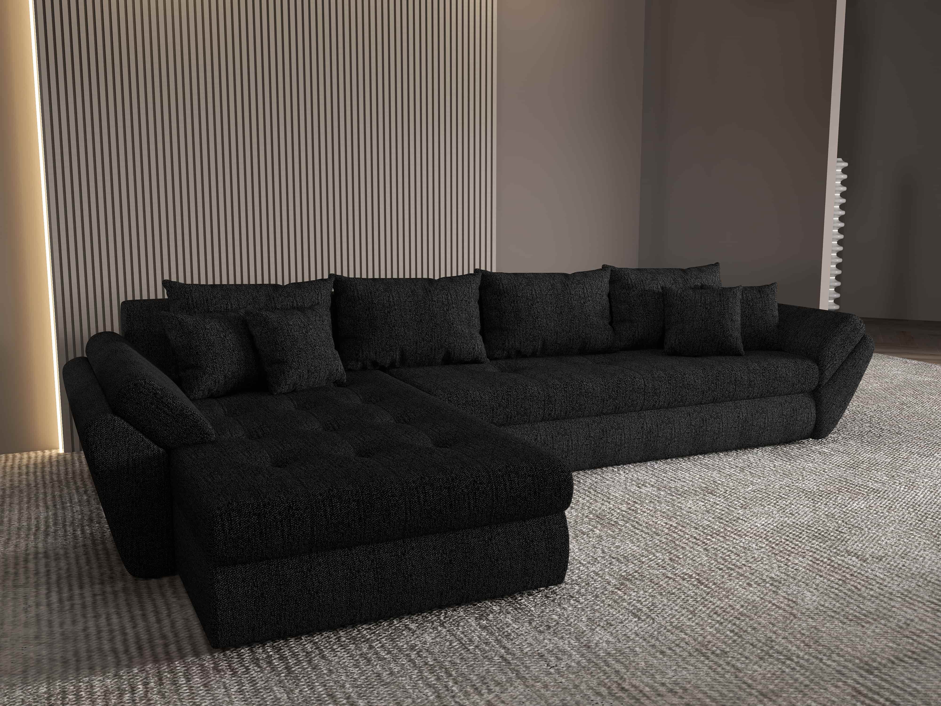 Colțar extensibil dumonde cu ladă de depozitare si sezut confortabil din spuma HR, Loana XL Enjoy Negru 335x185 cm Fabrica