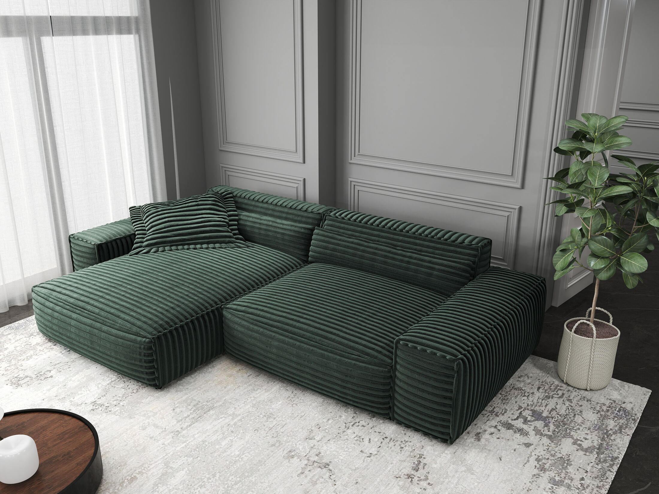 Colțar dumonde cu șezut confortabil din spumă HR, Marvelo Ambience Verde 264x175 cm