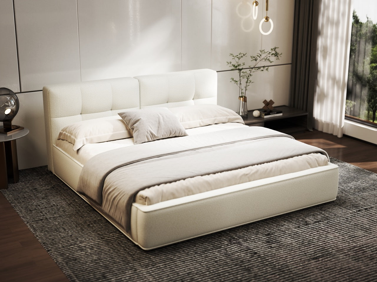 Pat dormitor dumonde, tapitat alb, Madrid 160x200 cm, somiera rabatabila inclusa, spatiu depozitare WLS