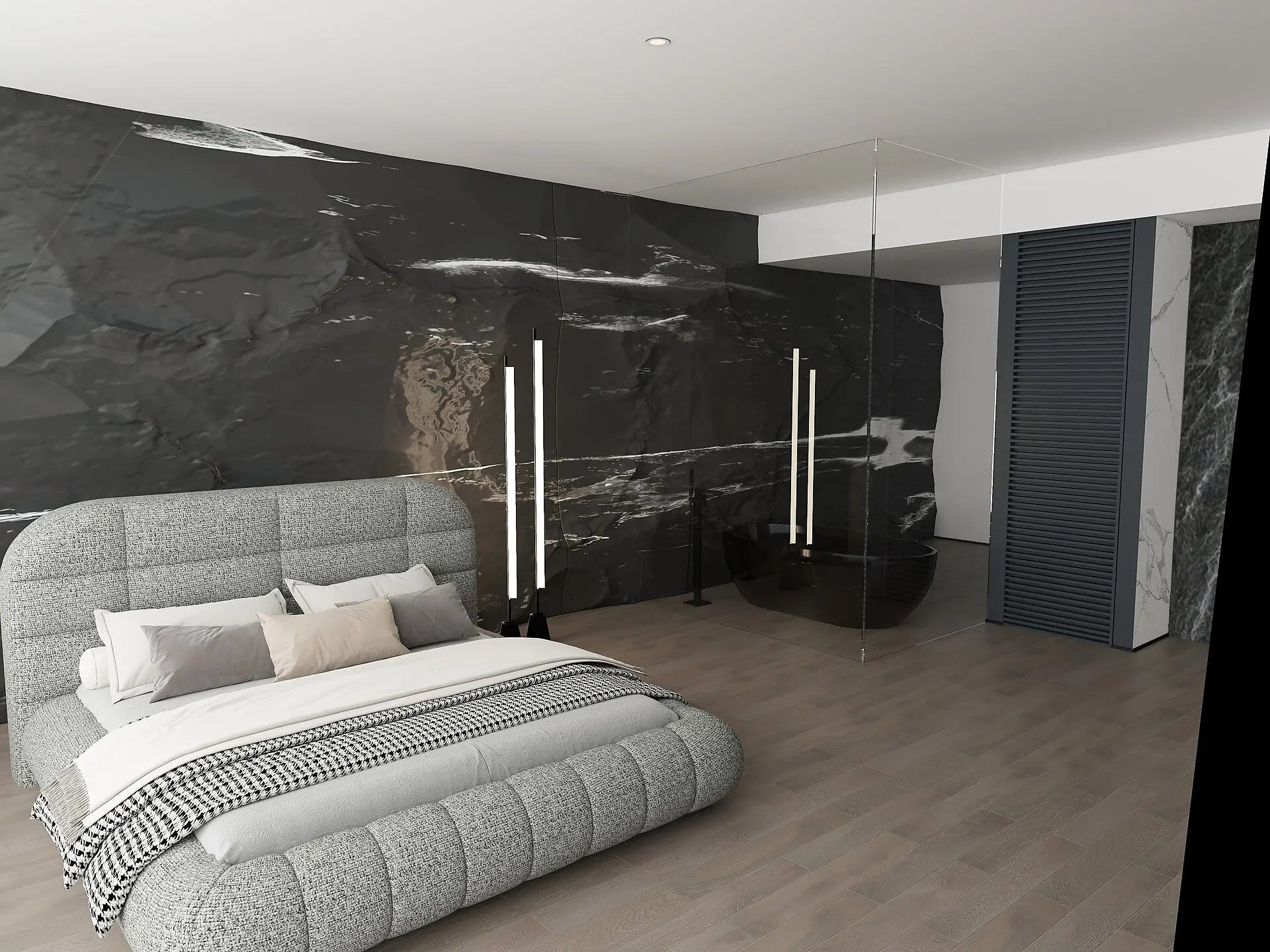 Pat dormitor dumonde, tapitat gri, Senso 180x200 cm, somiera rabatabila inclusa, spatiu depozitare WLS