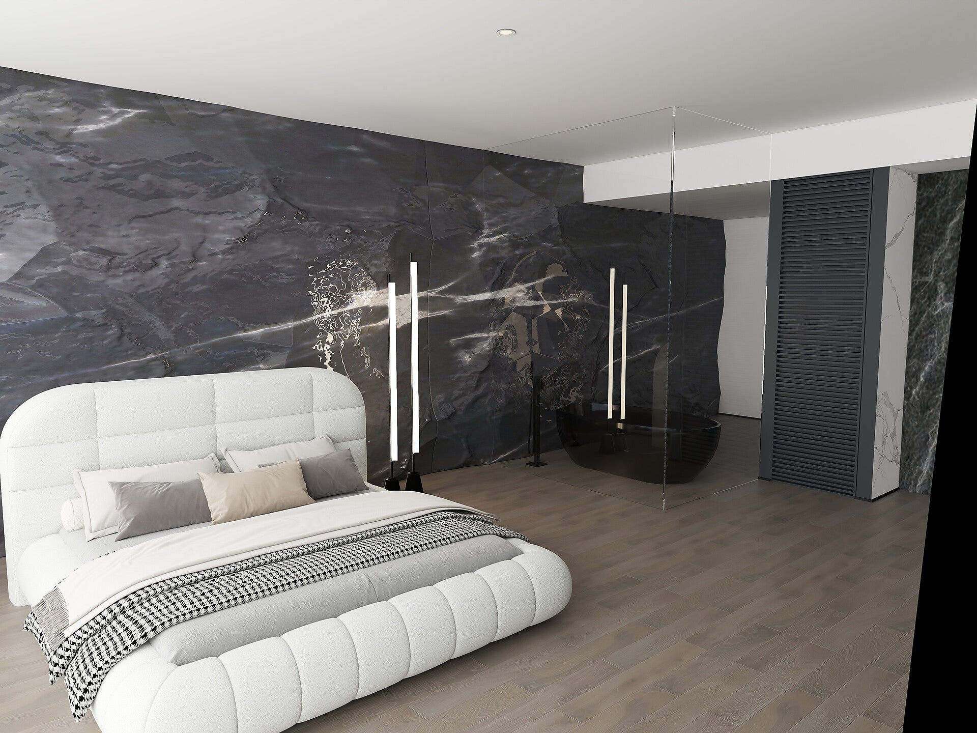 Pat dormitor dumonde, tapitat alb, Senso 160x200 cm, somiera rabatabila inclusa, spatiu depozitare