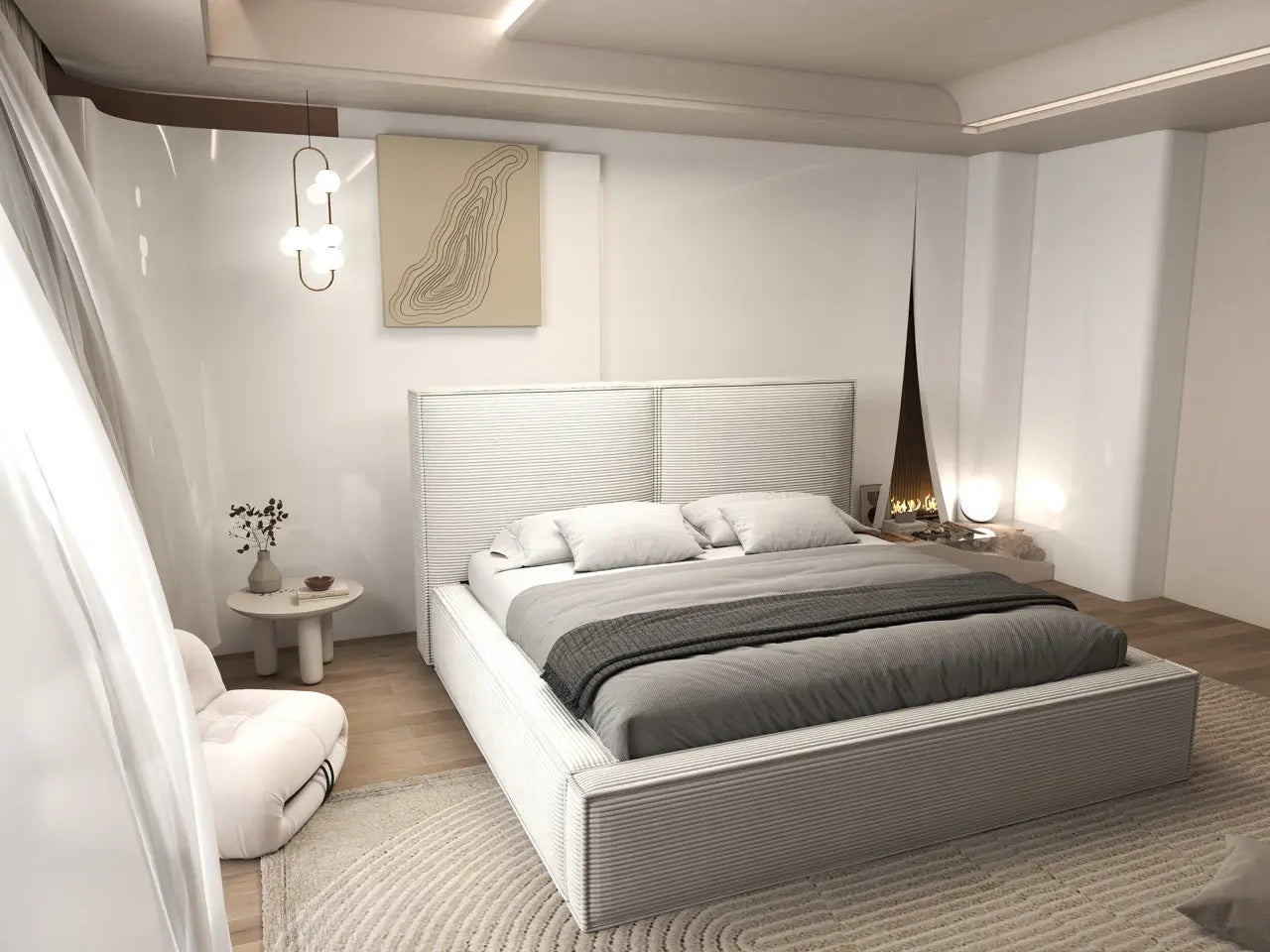 Pat dormitor dumonde, tapitat gri, Dreamer 180x200 cm, somiera rabatabila inclusa, spatiu depozitare WLS