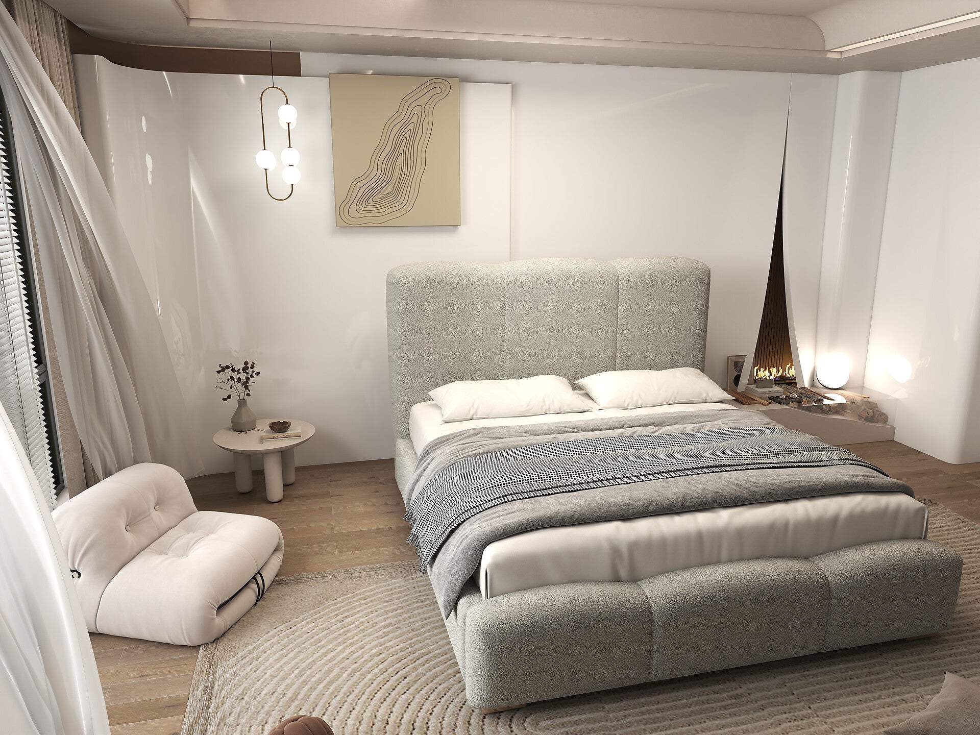 Pat dormitor dumonde, tapitat gri, Havana 160x200 cm, somiera rabatabila inclusa, spatiu depozitare