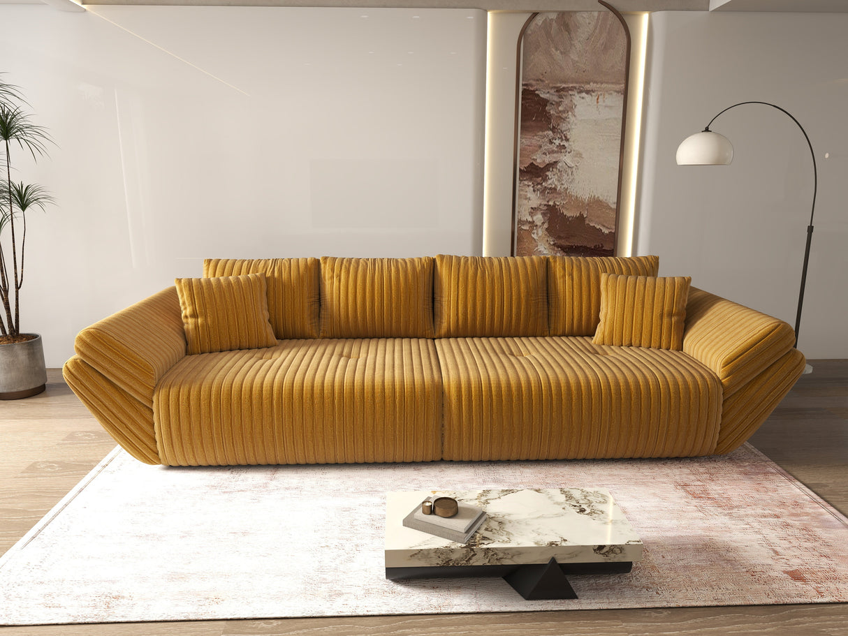 Canapea extensibilă dumonde cu ladă de depozitare si sezut confortabil din spuma HR, Berlin Ambience Mustar 300x100 cm Fabrica