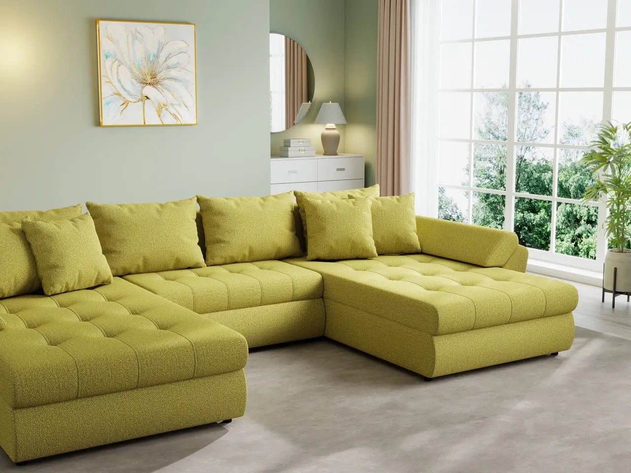 Colțar extensibil dumonde cu ladă de depozitare si sezut confortabil din spuma HR, Loana U Enjoy Green 355x185 cm Fabrica