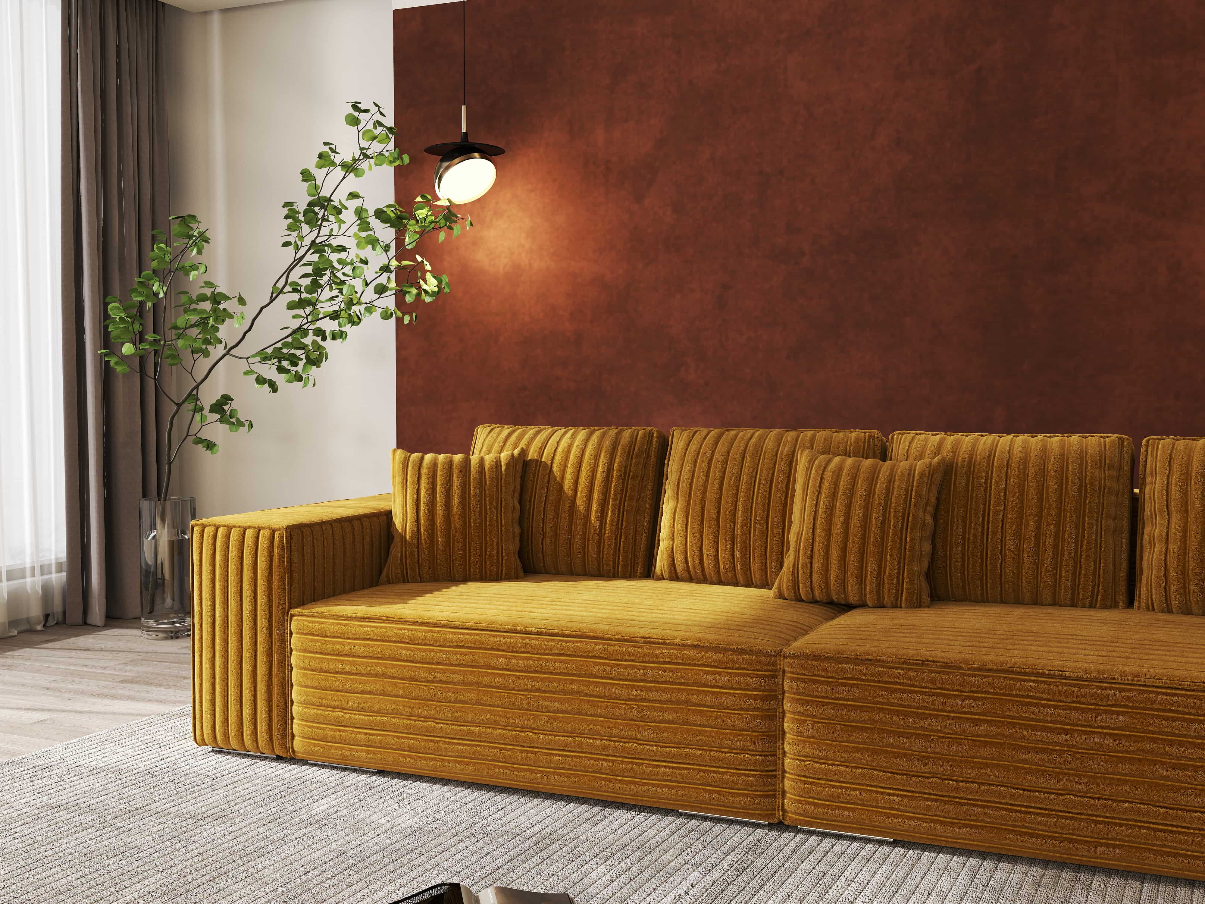 Canapea extensibilă dumonde cu ladă de depozitare si sezut confortabil din spuma HR, Dream Ambience Mustar 310x100 cm Fabrica