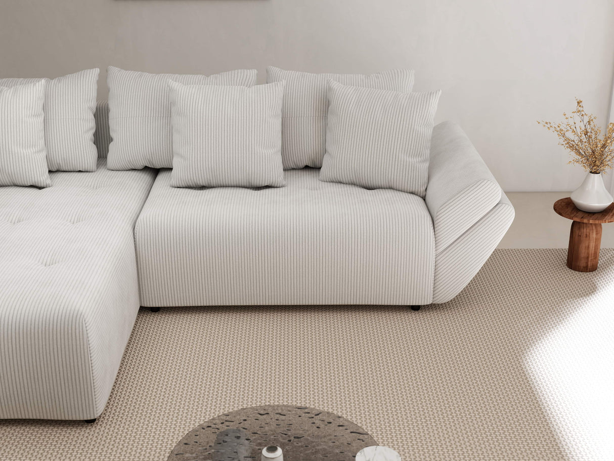 Colțar extensibil dumonde cu ladă de depozitare si sezut confortabil din spuma HR, Berlin Zoom Pearl 280x185 cm Fabrica