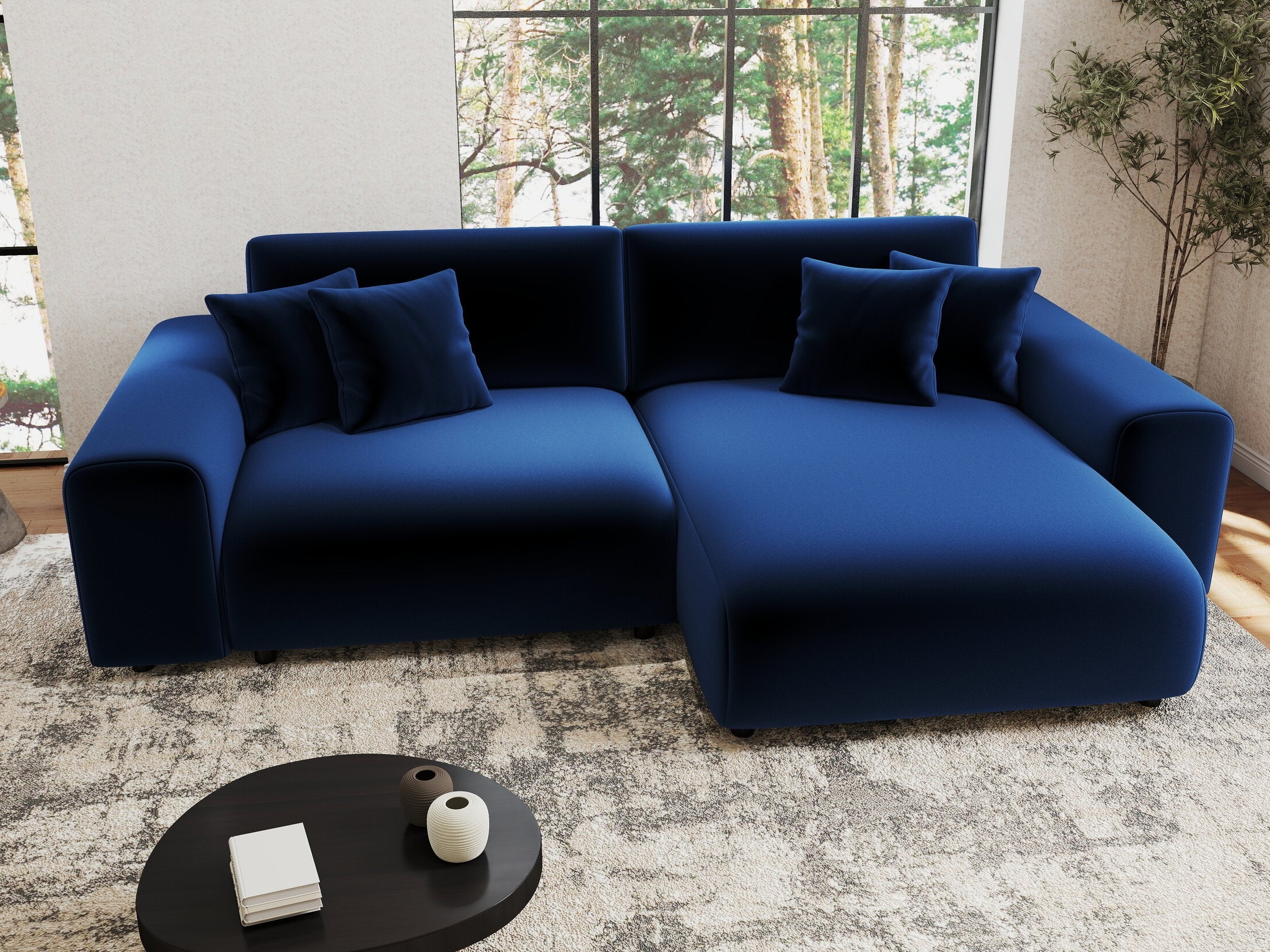 Colțar extensibil dumonde cu ladă de depozitare si sezut confortabil din spuma HR, Sarina Royal Albastru Navy 255x168 cm II