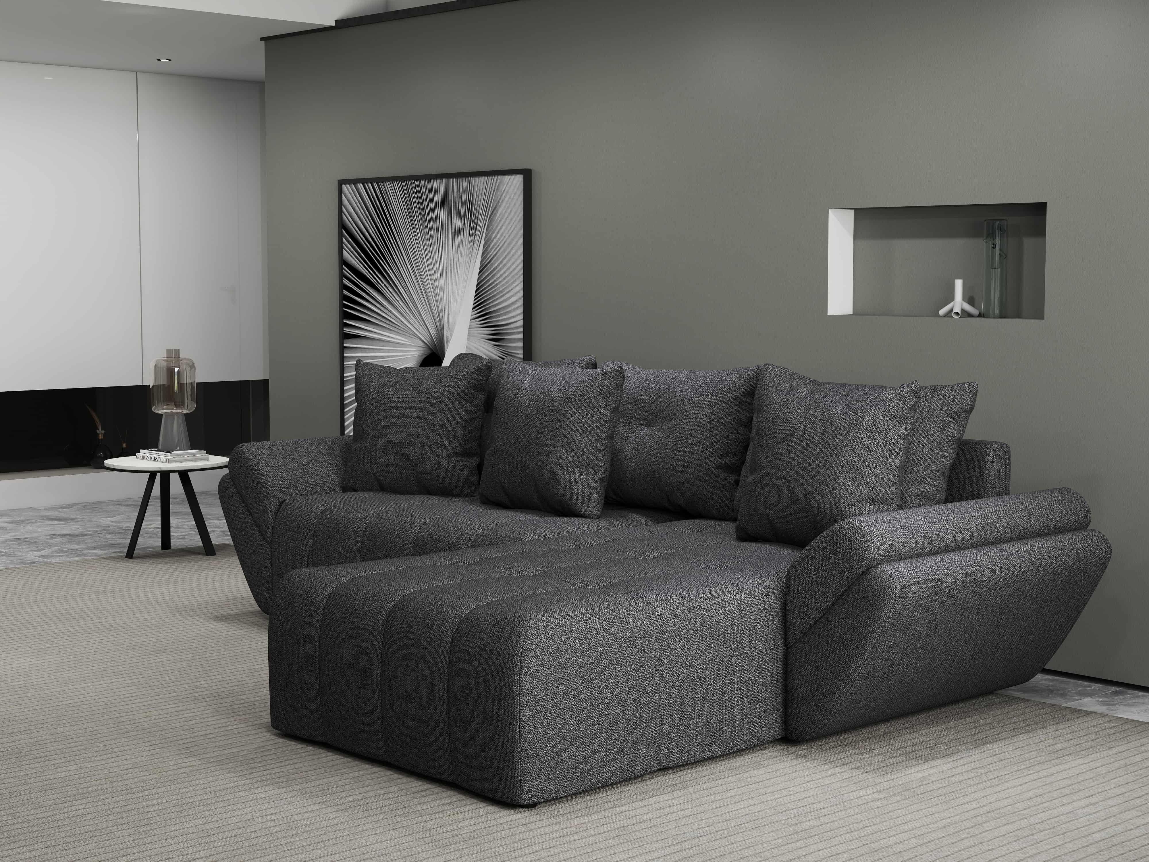 Colțar extensibil dumonde cu ladă de depozitare si sezut confortabil din spuma HR, Berlin Enjoy Gri Grafit 280x185 cm II Fabrica