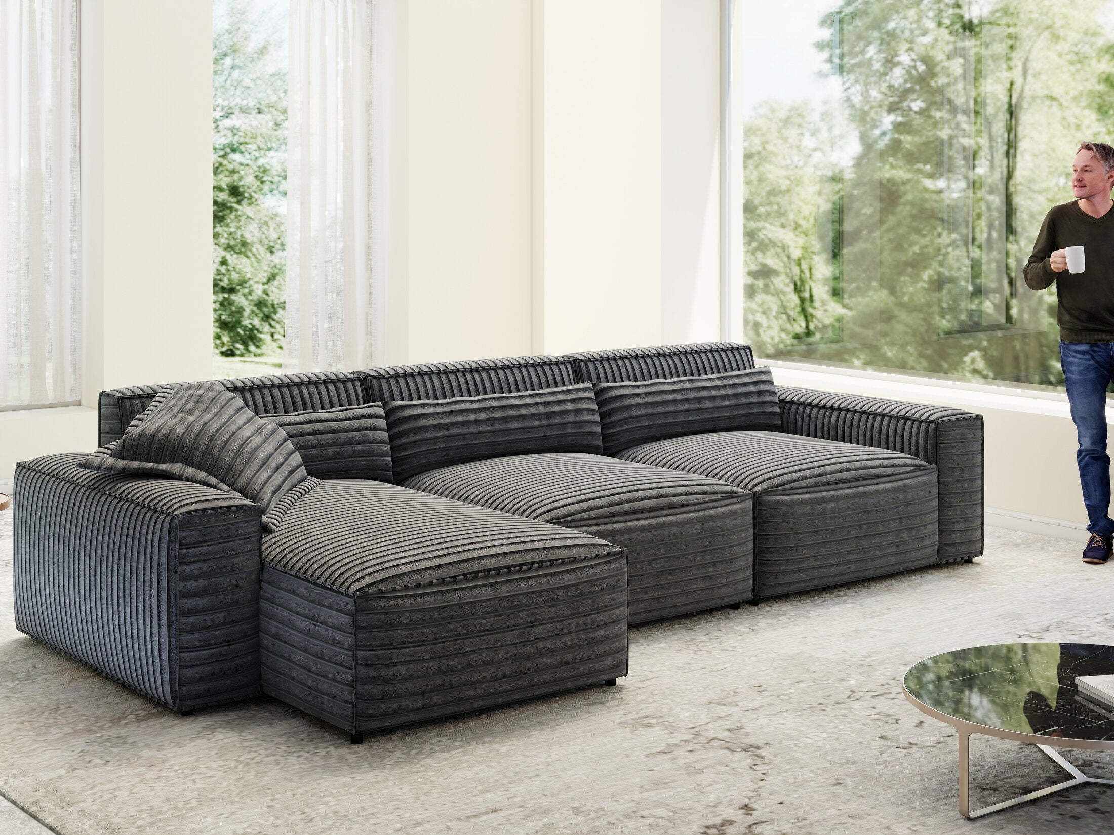 Colțar dumonde cu sezut confortabil din spuma HR, Marvelo XL Ambience Gri 366x175 cm