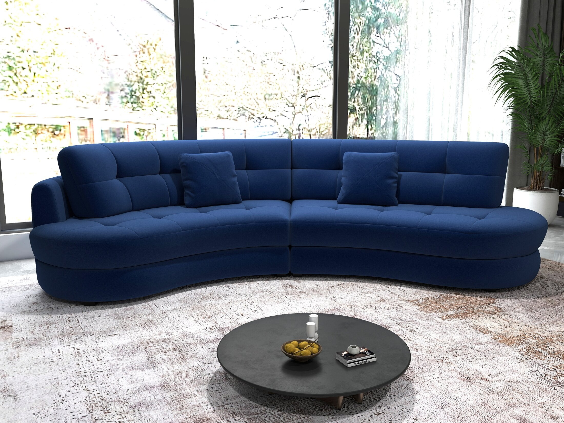 Canapea semirotunda dumonde cu șezut confortabil din spumă HR, Roma  Royal Albastru Navy 300x160 cm