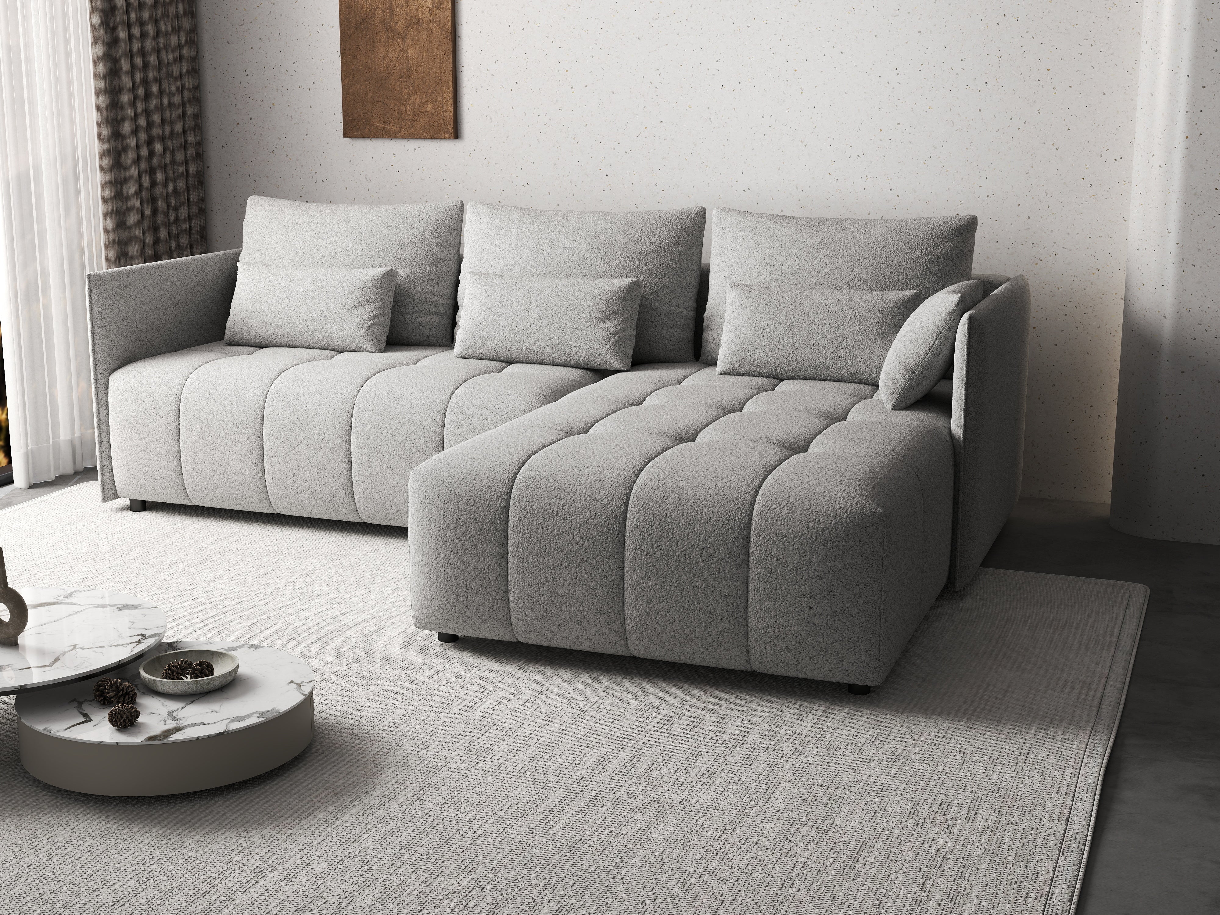 Colțar extensibil dumonde cu ladă de depozitare si sezut confortabil din spuma HR, Malta Euphoria Grey 235x185 cm Fabrica