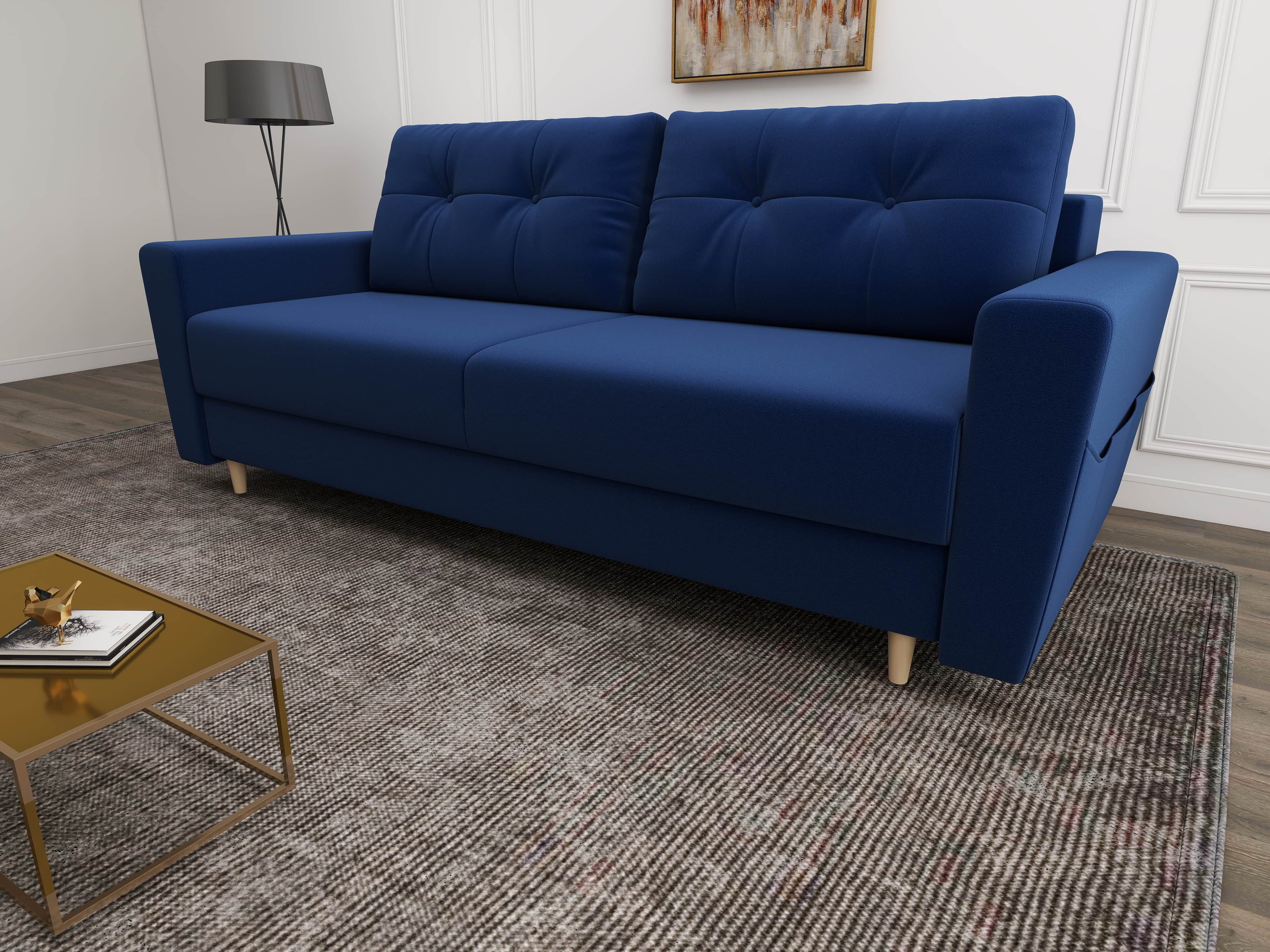 Canapea extensibilă dumonde cu ladă de depozitare si sezut confortabil din spuma HR, Summer Royal Albastru 225x100 cm