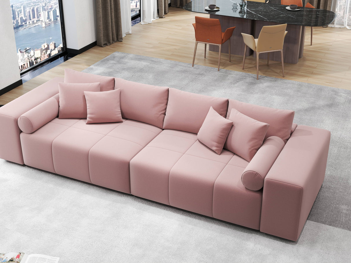 Canapea extensibilă dumonde cu ladă de depozitare si sezut confortabil din spuma HR, Marbela Royal Roz XXL 295x100 cm fabrica