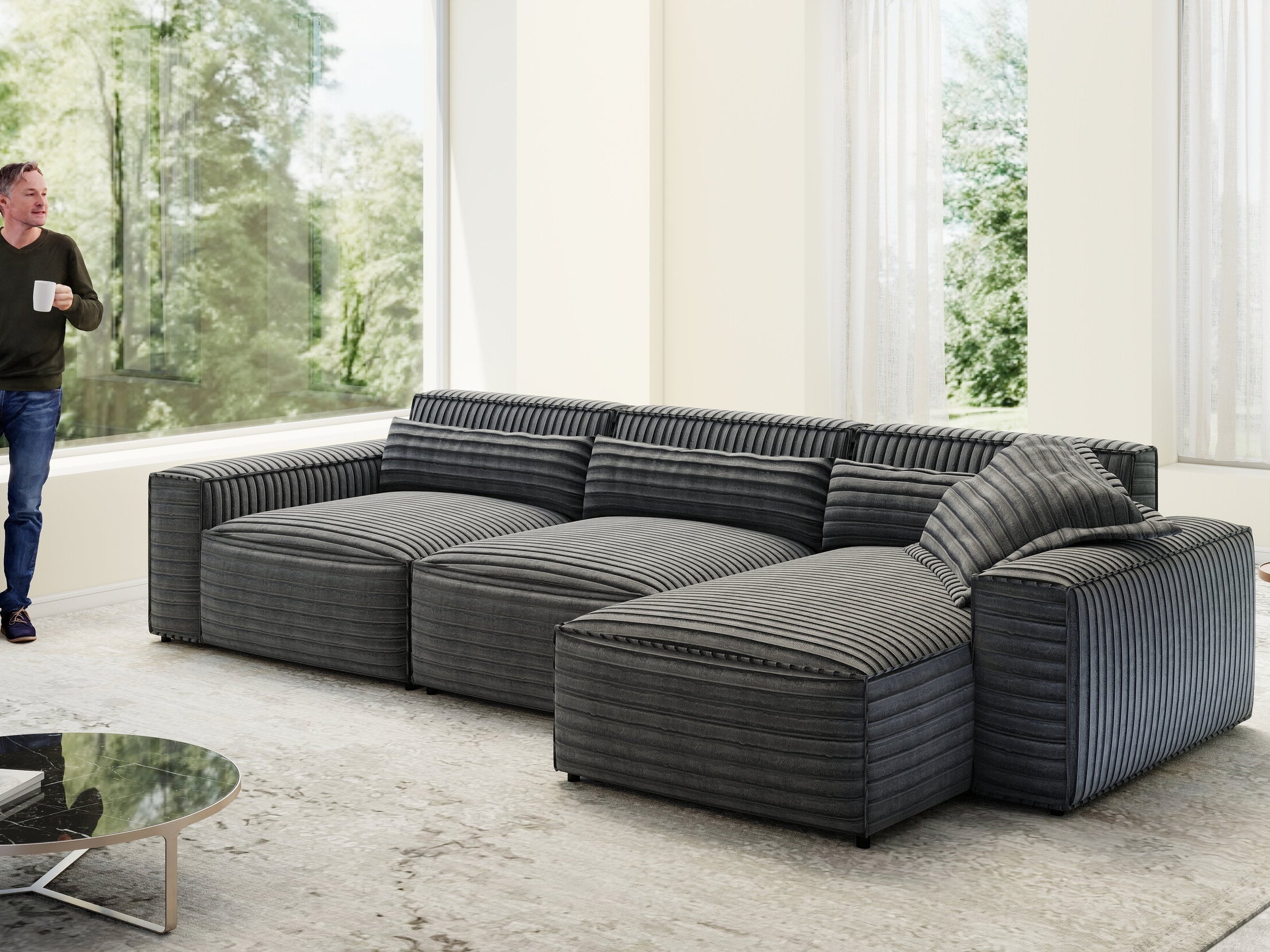 Colțar dumonde cu sezut confortabil din spuma HR, Marvelo XL Ambience Gri 366x175 cm II