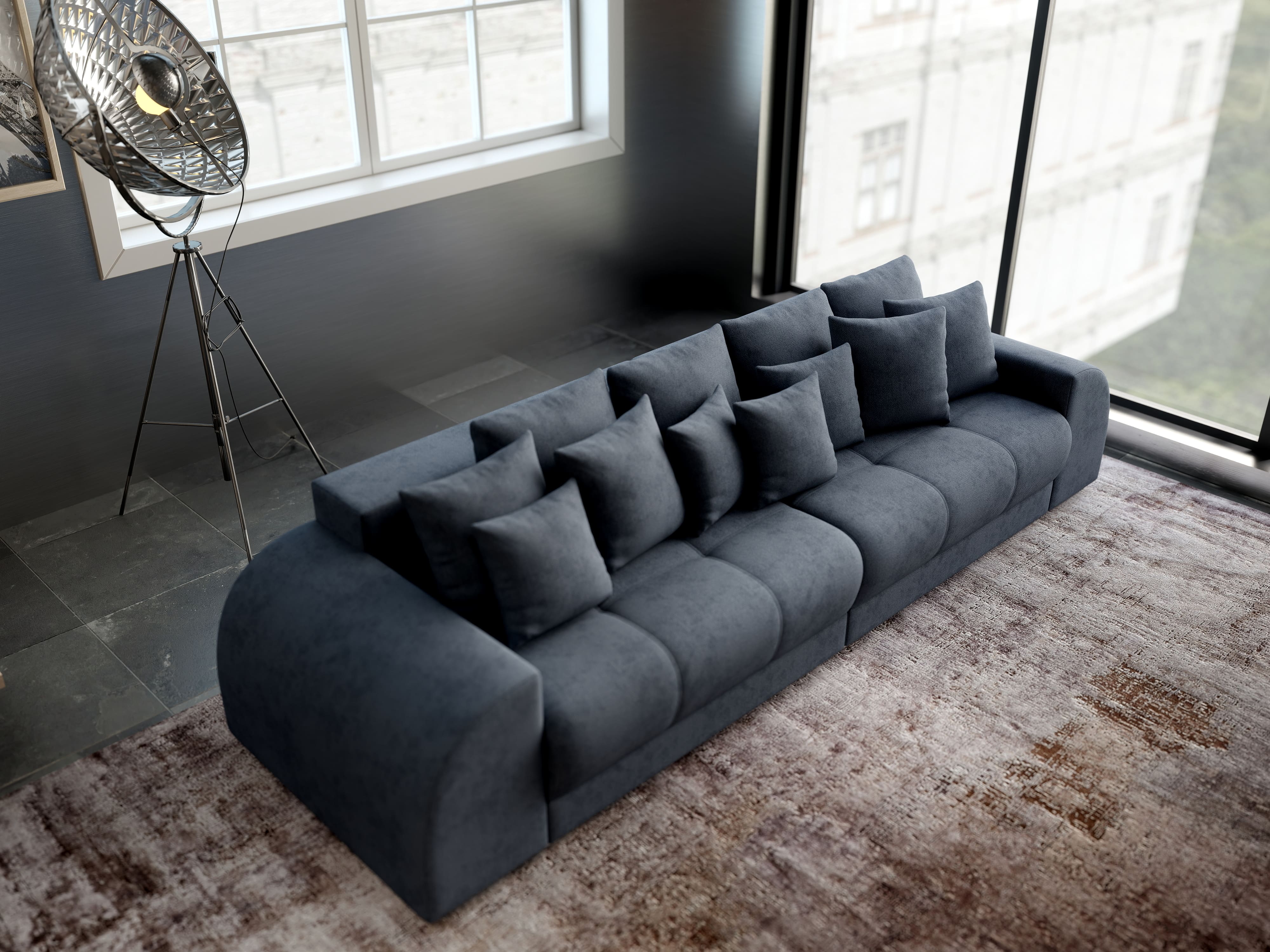 Canapea extensibilă dumonde cu 2 lăzi de depozitare si sezut confortabil din spuma HR, Big Sofa Verona Enjoy Lux Antracit 310x100 cm Fabrica