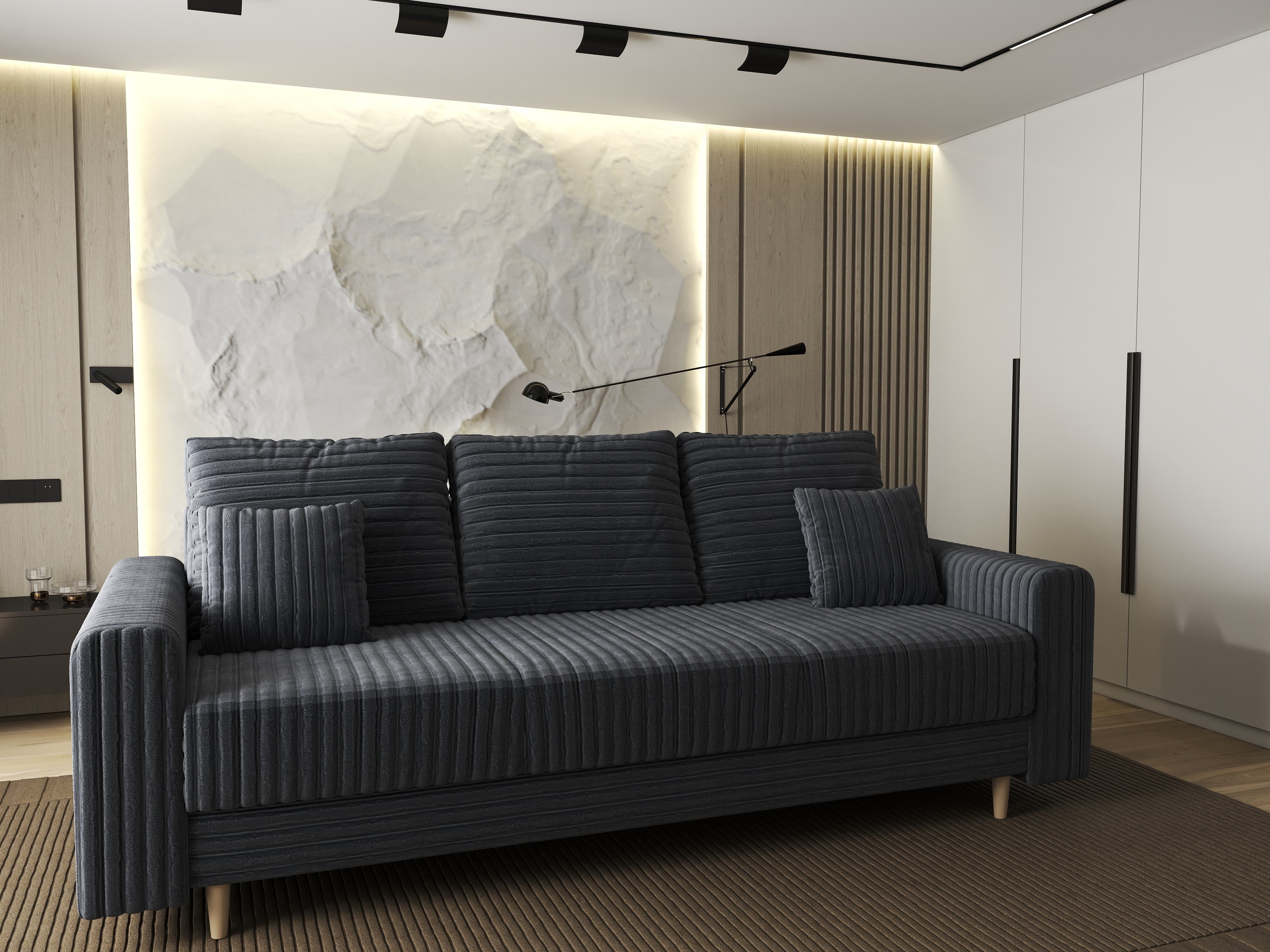 Canapea extensibilă dumonde cu ladă de depozitare si sezut confortabil din spuma HR, Kronos Ambience Gri 210x100 cm fabrica