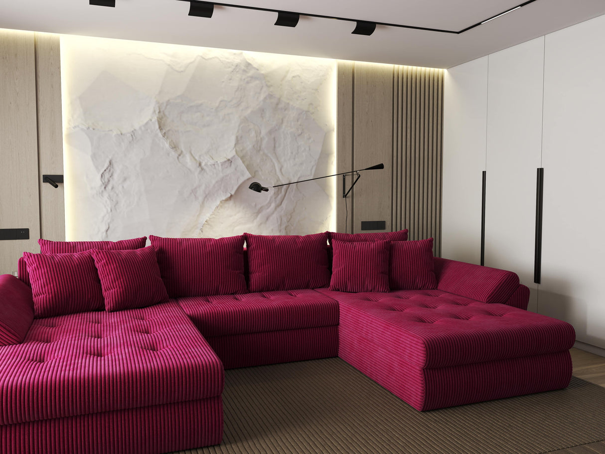 Colțar extensibil dumonde cu ladă de depozitare si sezut confortabil din spuma HR, Loana U Bordeaux Zoom 355x185 cm Fabrica