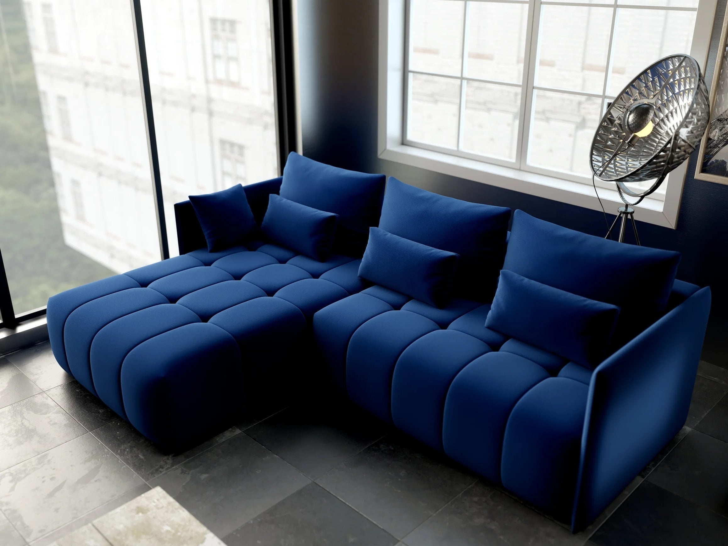 Colțar extensibil dumonde cu ladă de depozitare si sezut confortabil din spuma HR, Malta Royal Blue 235x185 cm Fabrica