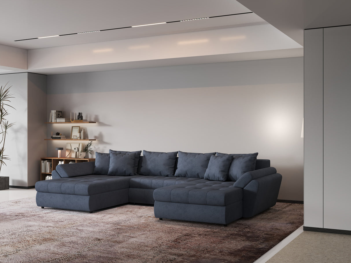 Colțar extensibil dumonde cu ladă de depozitare si sezut confortabil din spuma HR, Loana Grey U 355x185 cm Fabrica