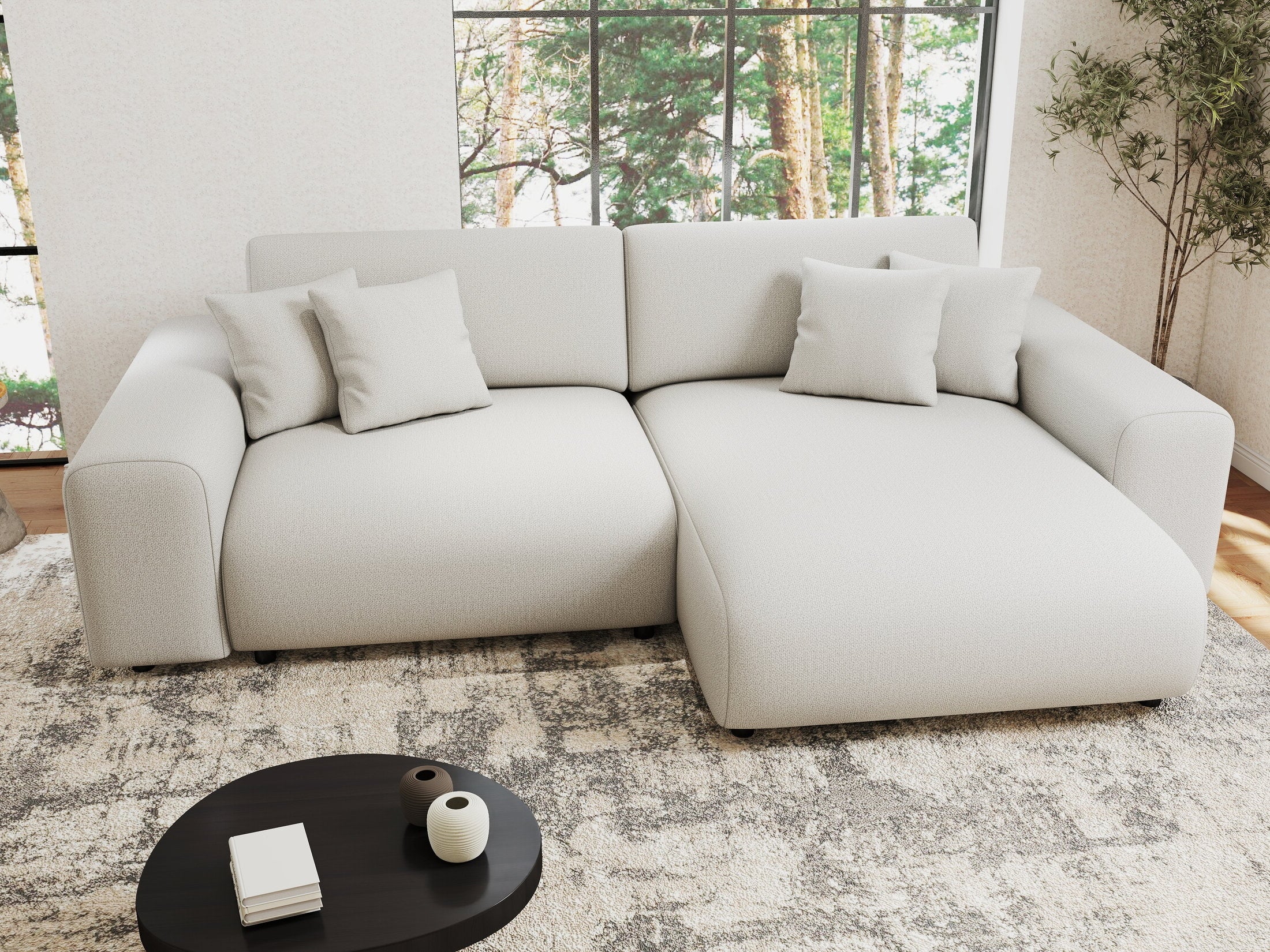 Colțar extensibil dumonde cu ladă de depozitare si sezut confortabil din spuma HR, Sarina Enjoy Bej 255x168 cm II