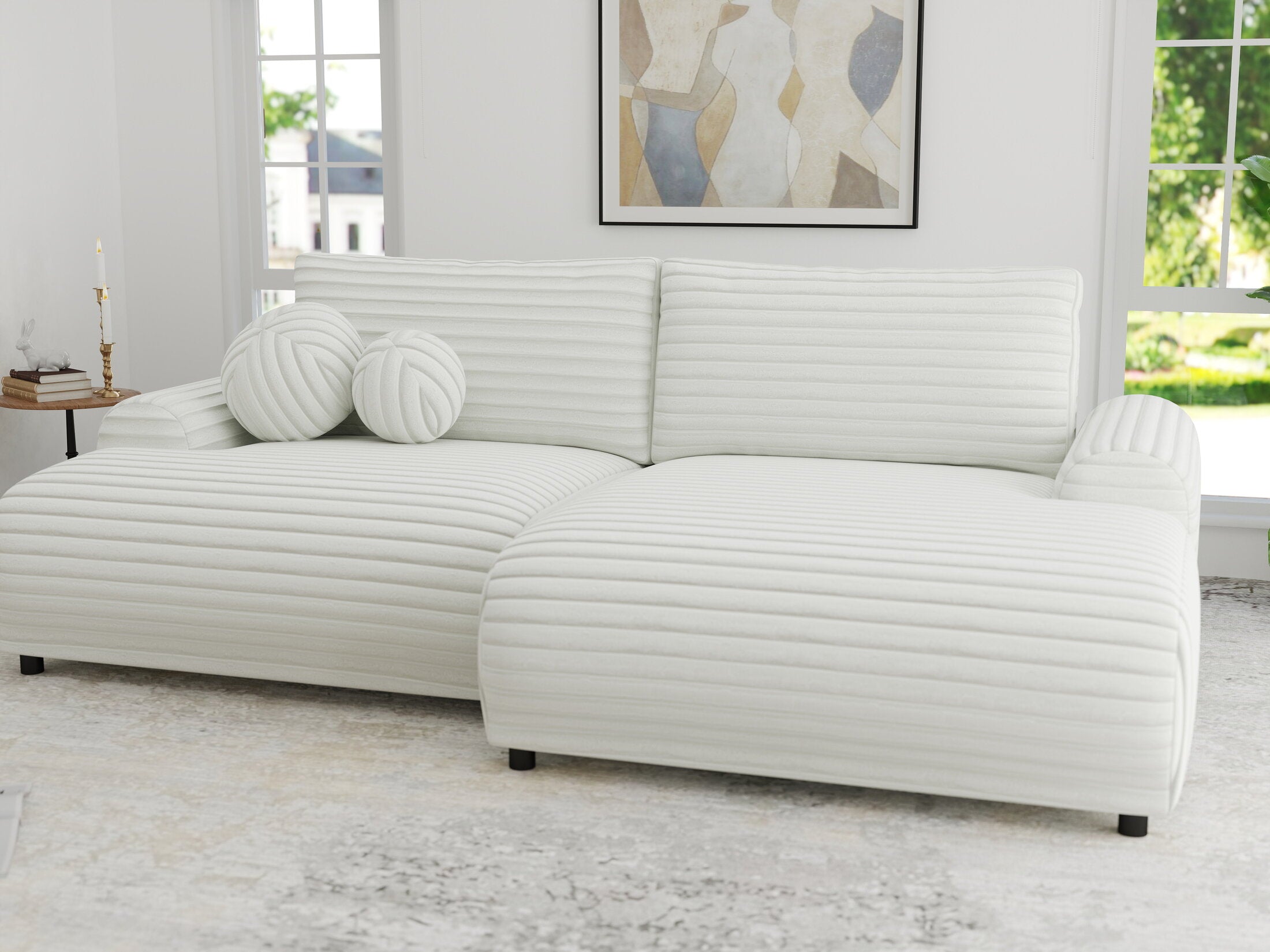 Colțar extensibil dumonde cu ladă de depozitare și șezut confortabil din spumă HR, Carlo Ambience Alb 240x145 cm II