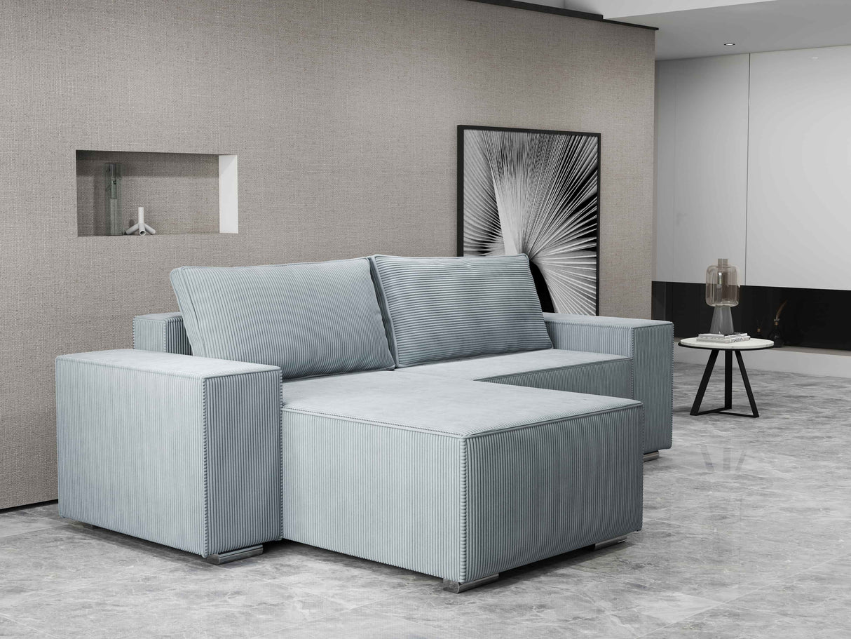 Colțar extensibil dumonde cu ladă de depozitare si sezut confortabil din spuma HR, Dream Zoom Gri Mint 290x185 cm Fabrica
