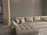 Colțar extensibil dumonde cu ladă de depozitare si sezut confortabil din spuma HR, Loana XL Enjoy Bej 335x185 cm Fabrica