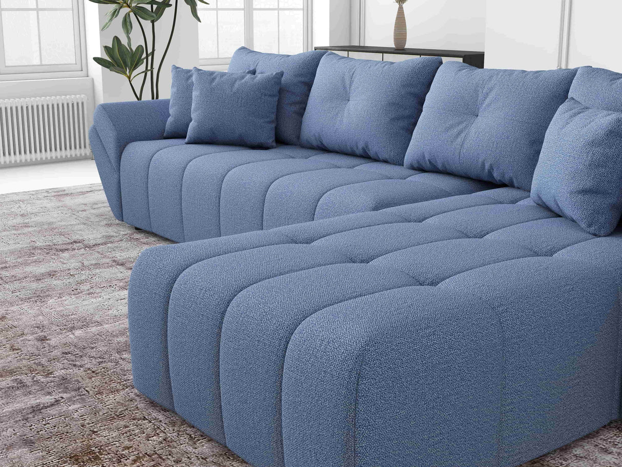 Colțar extensibil dumonde cu ladă de depozitare si sezut confortabil din spuma HR, Berlin XL Enjoy Lux Blue 350x185 cm II Fabrica
