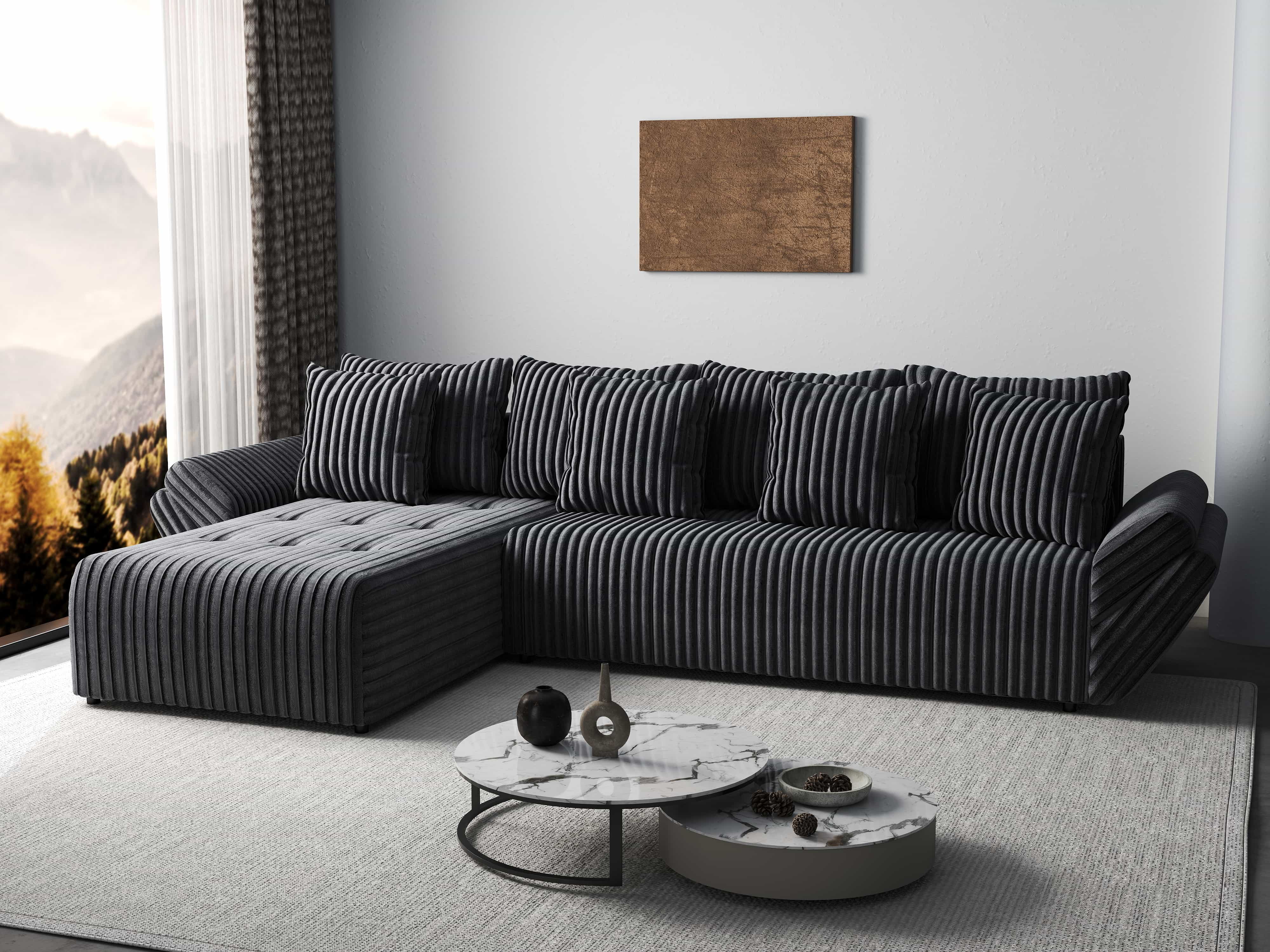 Colțar extensibil dumonde cu ladă de depozitare si sezut confortabil din spuma HR, Berlin XL Ambience Grey 350x185 cm Fabrica