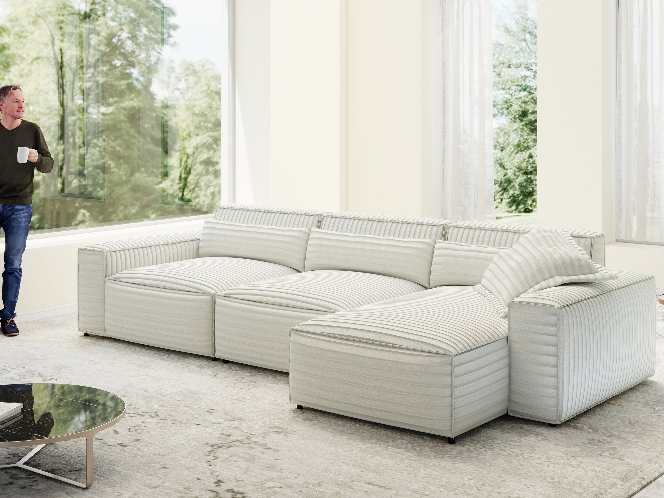 Colțar dumonde cu sezut confortabil din spuma HR, Marvelo XL Ambience Alb 366x175 cm II