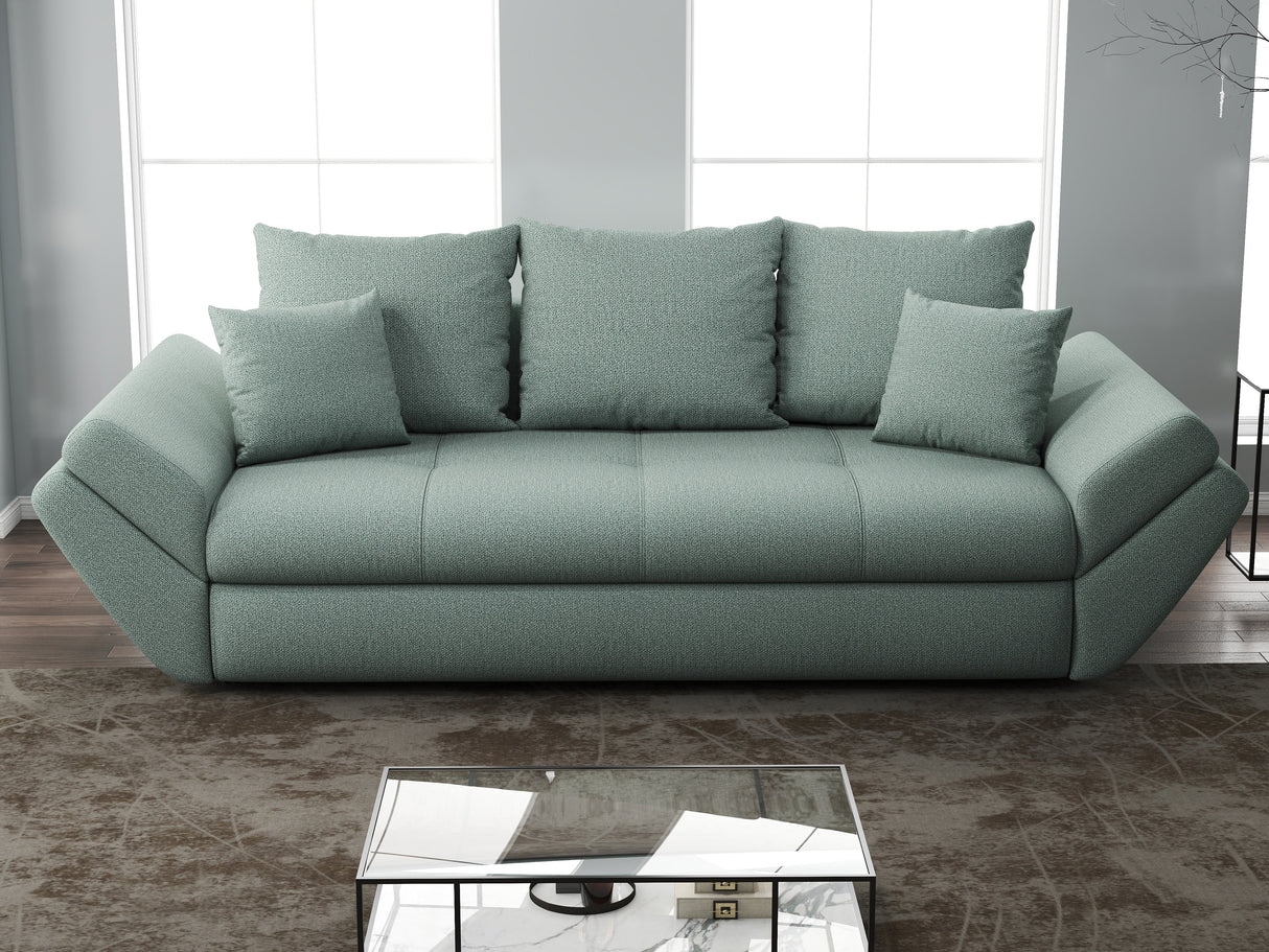 Canapea extensibilă dumonde cu ladă de depozitare si sezut confortabil din spuma HR, Loana Mint 250x100 cm Fabrica