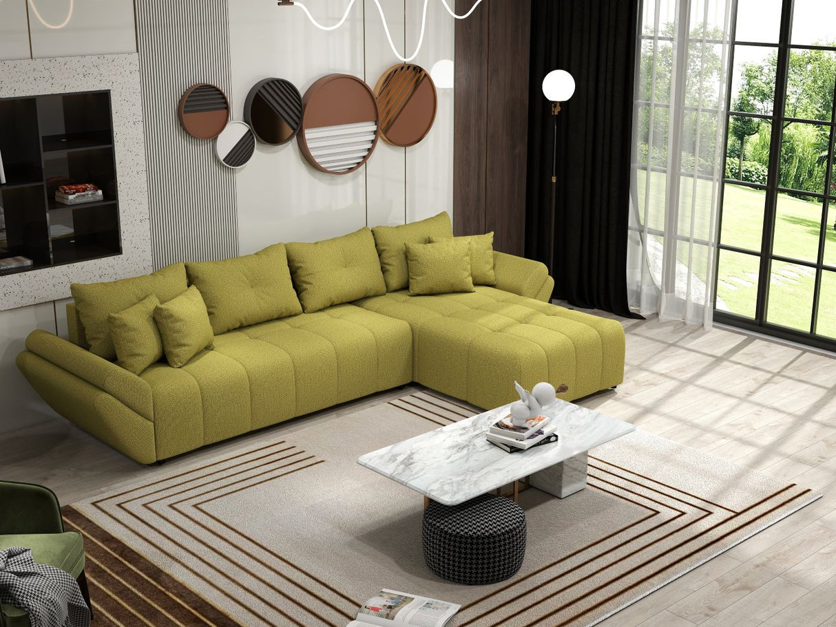 Colțar extensibil dumonde cu ladă de depozitare si sezut confortabil din spuma HR, Berlin XL Enjoy Green 350x185 cm II