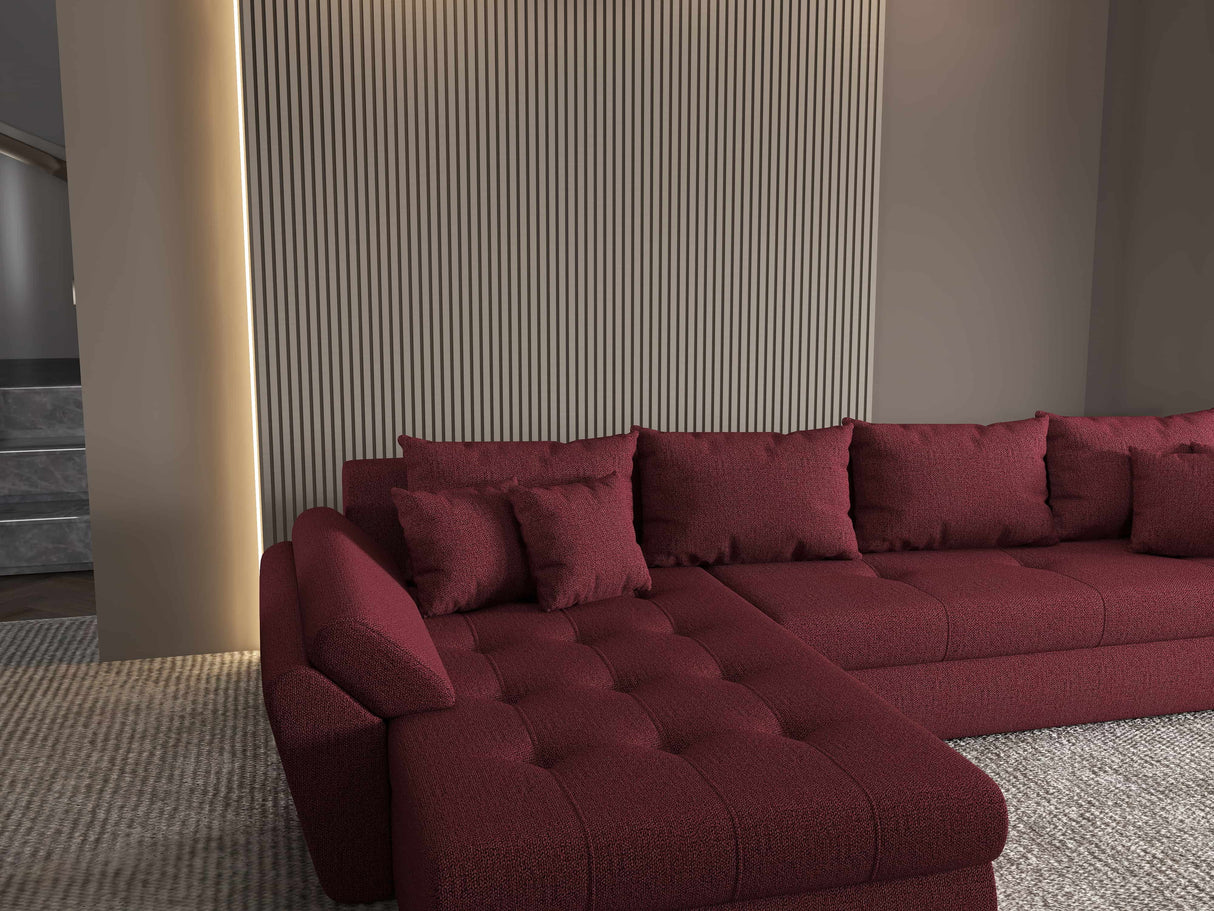 Colțar extensibil dumonde cu ladă de depozitare si sezut confortabil din spuma HR, Loana XL Enjoy Rosu 335x185 cm Fabrica