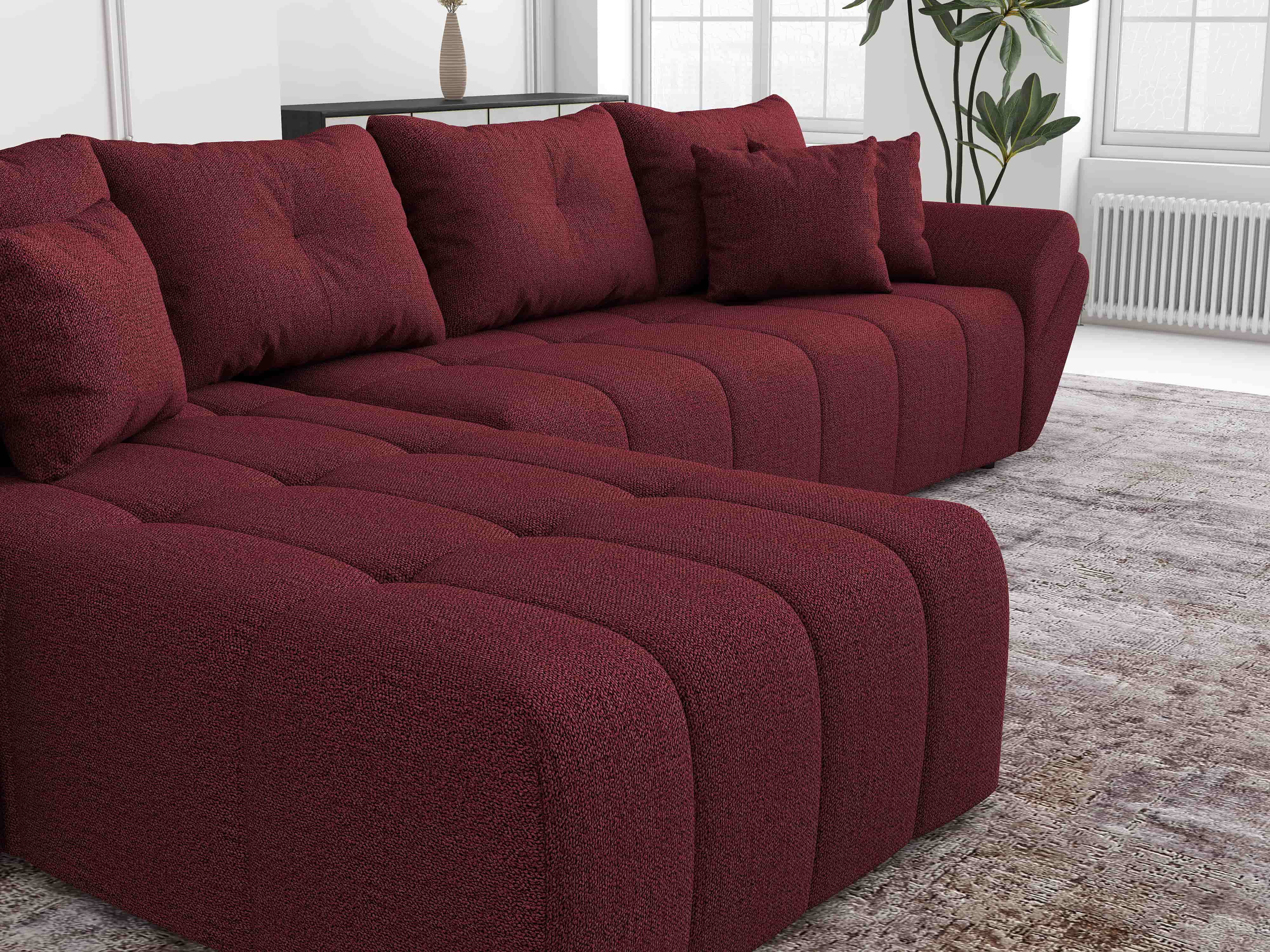 Colțar extensibil dumonde cu ladă de depozitare si sezut confortabil din spuma HR, Berlin XL Enjoy Lux Red 350x185 cm Fabrica