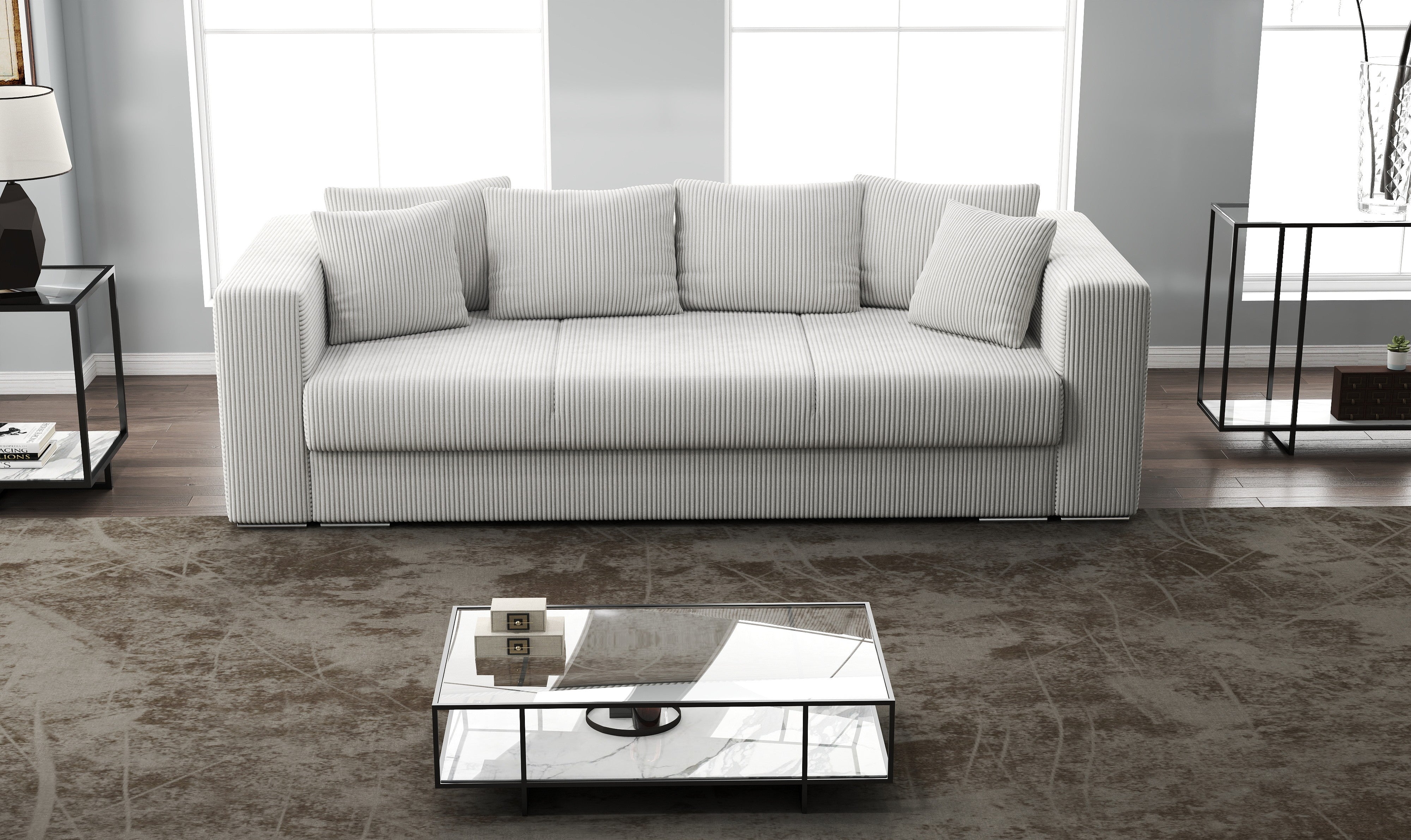 Canapea extensibilă dumonde cu ladă de depozitare si sezut confortabil din spuma HR, Gloria Zoom Grey 240x100 cm Fabrica