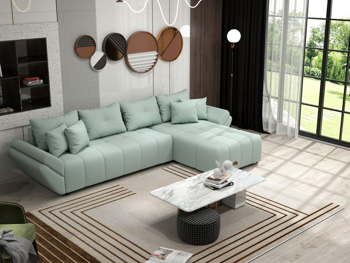 Colțar extensibil dumonde cu ladă de depozitare si sezut confortabil din spuma HR, Berlin XL Enjoy Lux Mint 350x185 cm II