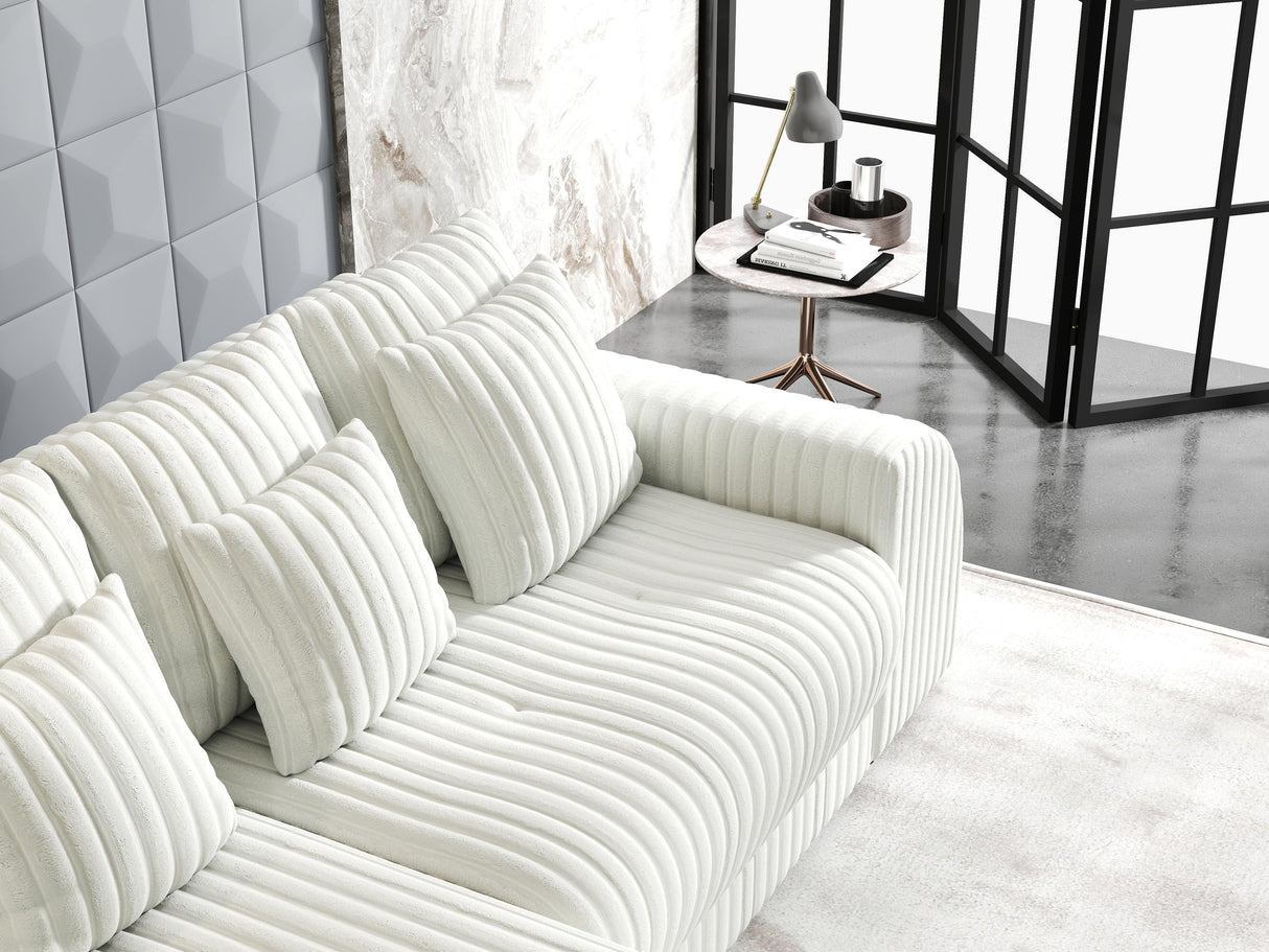 Colțar extensibil dumonde cu ladă de depozitare si sezut confortabil din spuma HR, Verona Ambience Alb 290x185 cm Fabrica