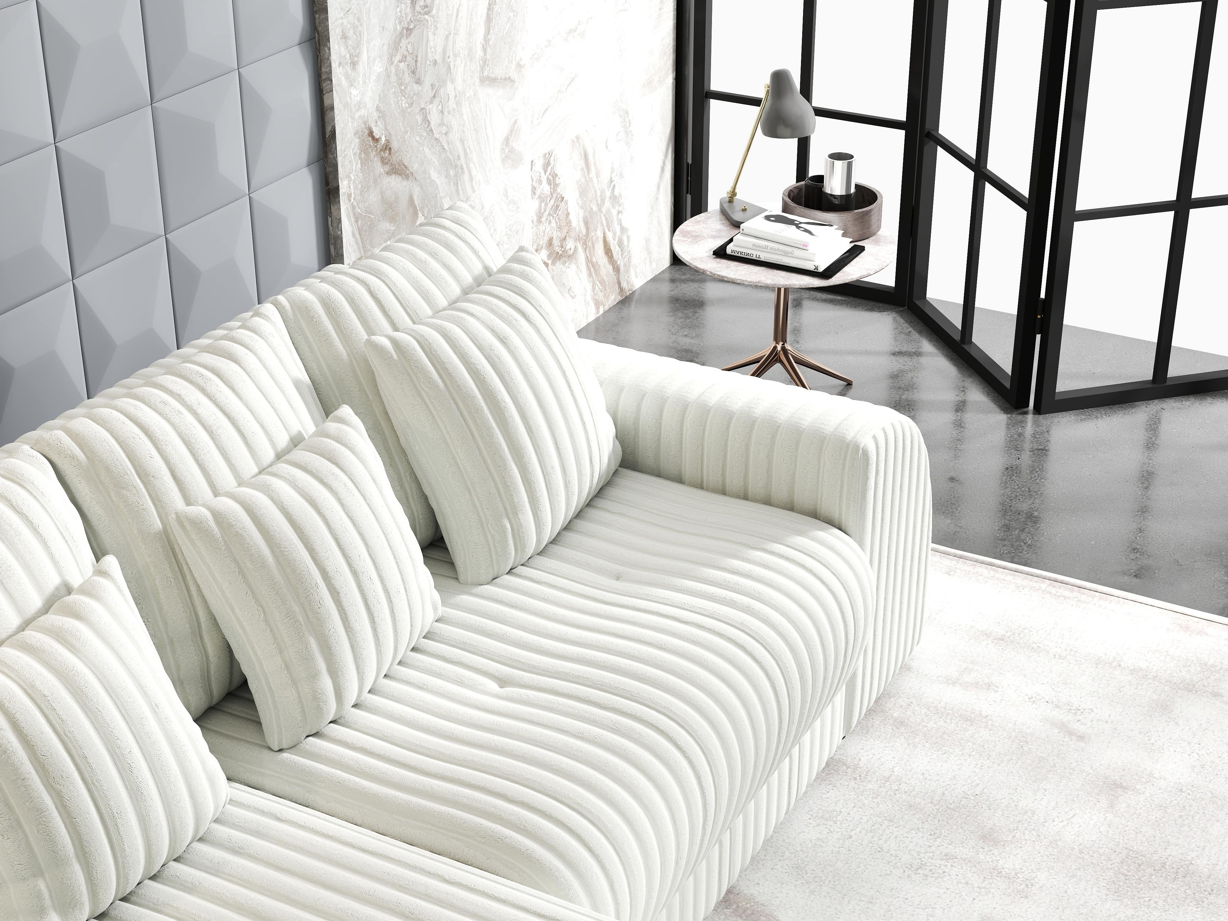 Colțar extensibil dumonde cu ladă de depozitare si sezut confortabil din spuma HR, Verona Ambience Alb 290x185 cm Fabrica
