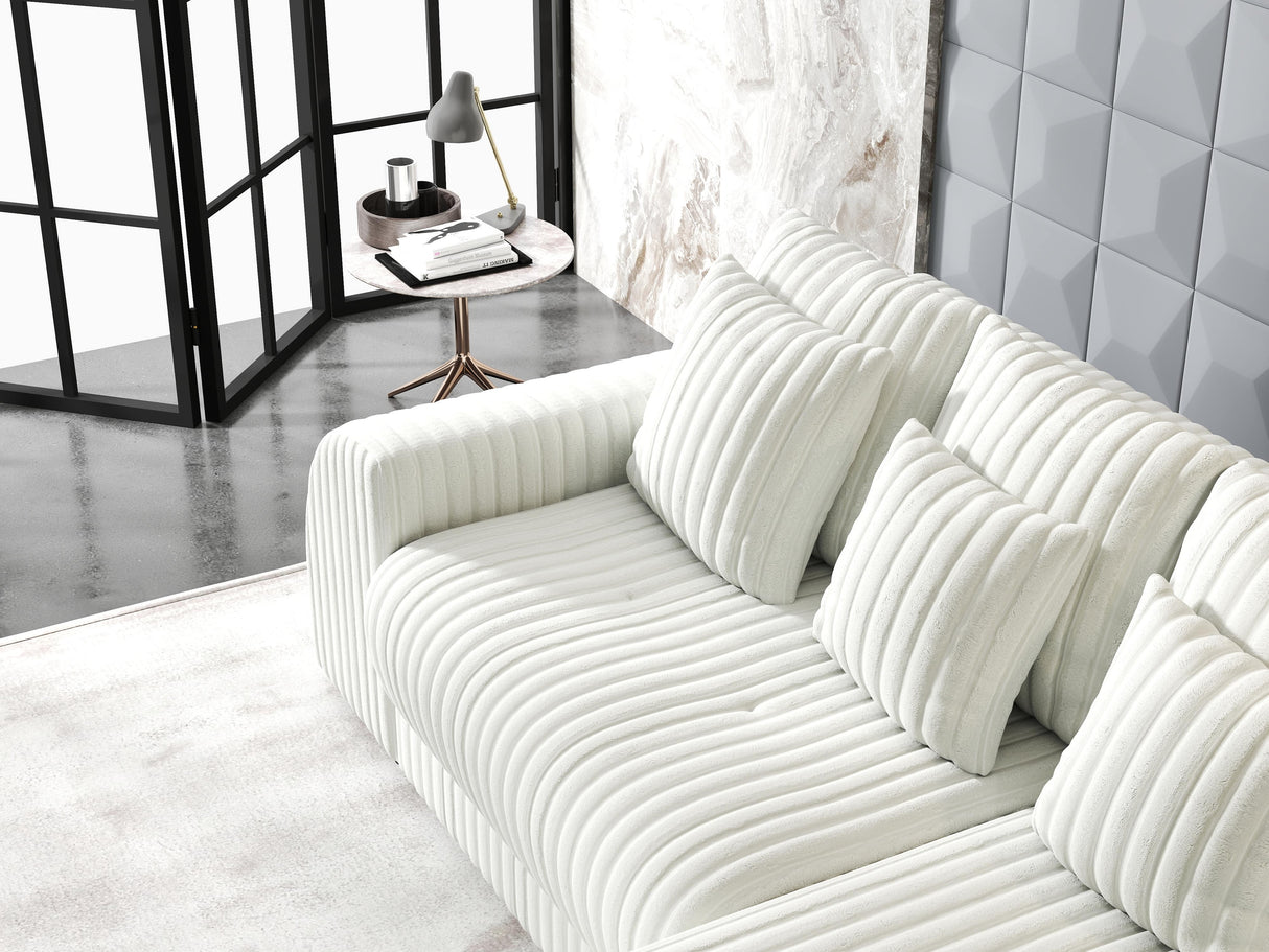 Colțar extensibil dumonde cu ladă de depozitare si sezut confortabil din spuma HR, Verona Ambience Alb II 290x185 cm Fabrica