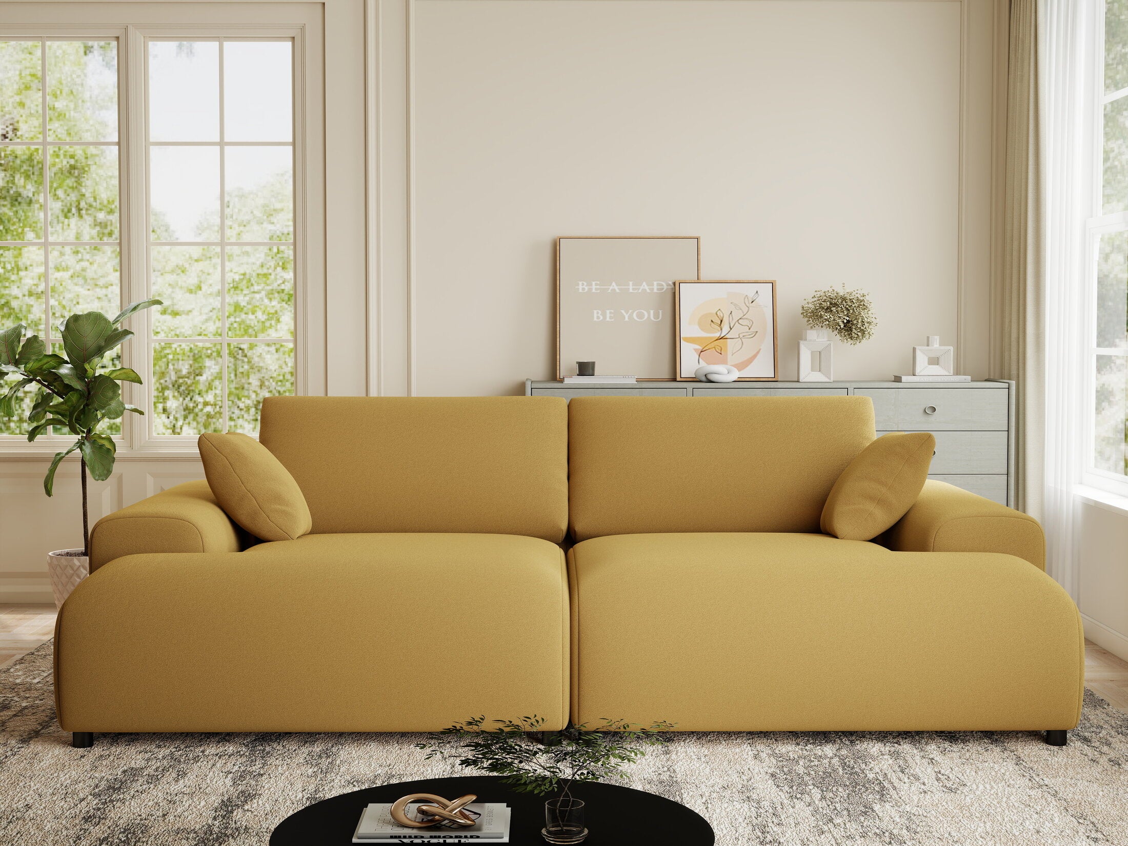 Canapea dumonde cu sezut confortabil din spuma HR, Hudson Royal Mustar 237x144 cm