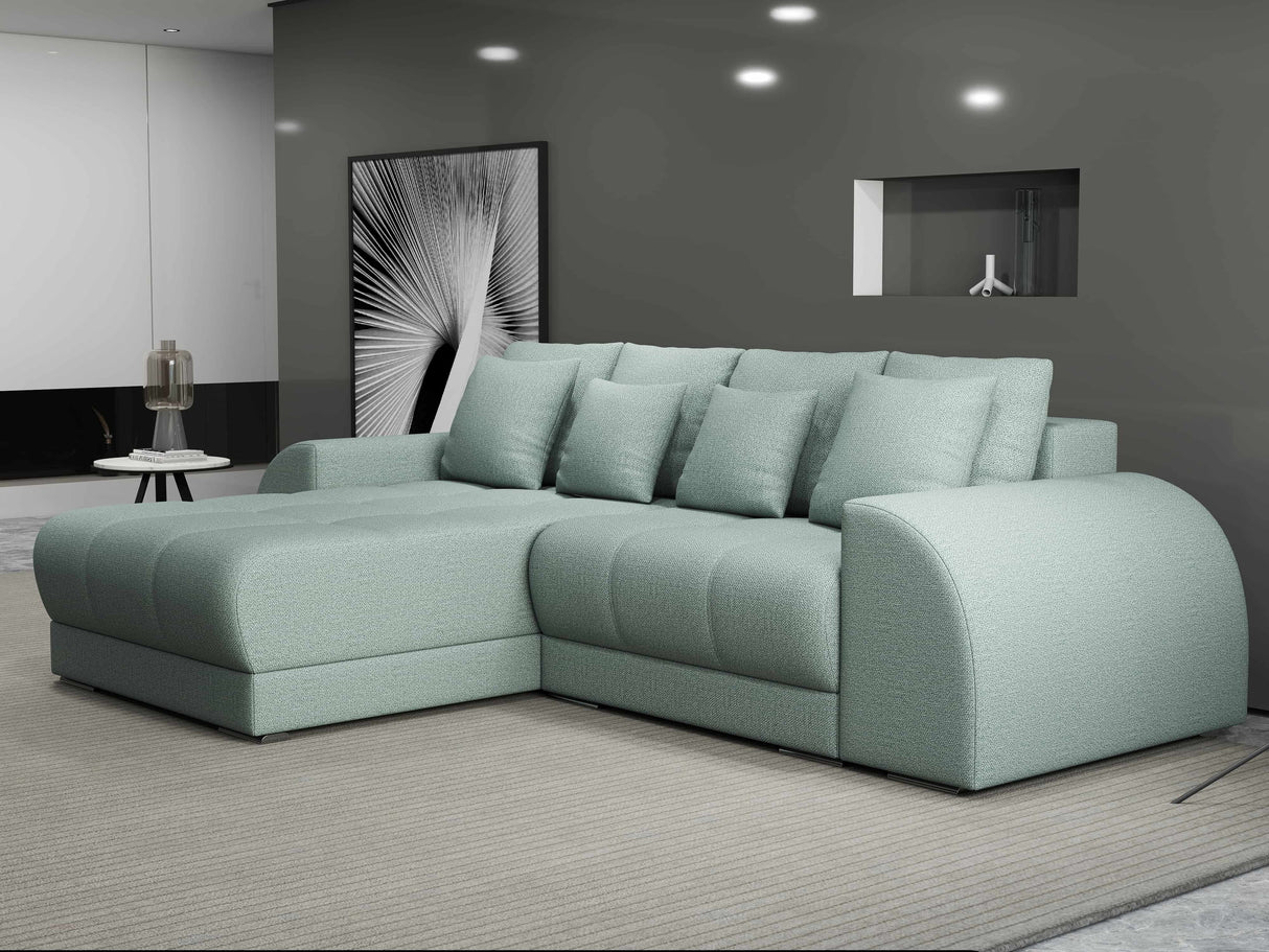Colțar extensibil dumonde cu ladă de depozitare si sezut confortabil din spuma HR, Verona Enjoy Mint 290x185 cm Fabrica