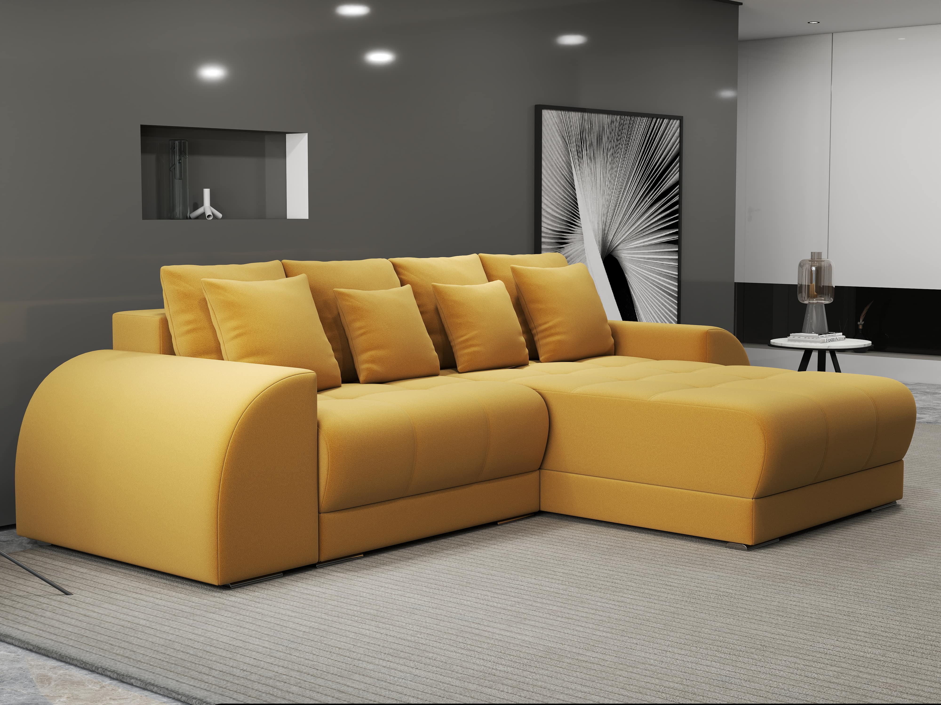 Colțar extensibil dumonde cu ladă de depozitare si sezut confortabil din spuma HR, Verona Royal Mustar II 290x185 cm Fabrica