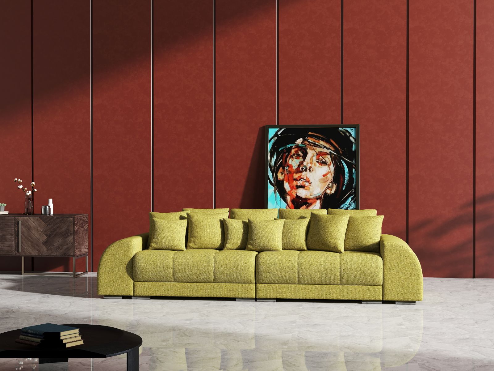 Canapea extensibilă dumonde cu 2 lăzi de depozitare si sezut confortabil din spuma HR, Big Sofa Verona Enjoy Lux Green 310x100 cm Fabrica
