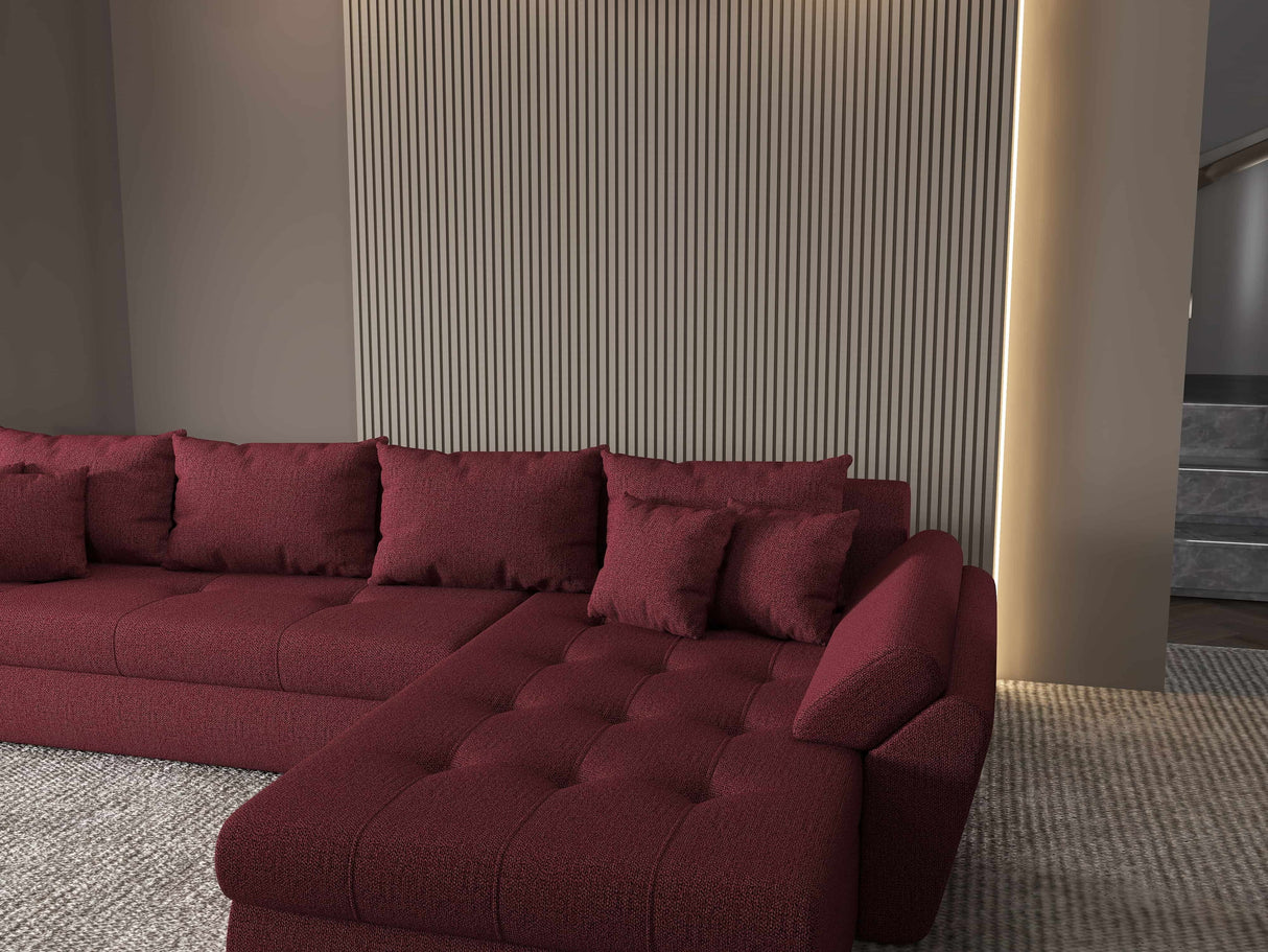 Colțar extensibil dumonde cu ladă de depozitare si sezut confortabil din spuma HR, Loana XL Enjoy Rosu II 335x185 cm Fabrica