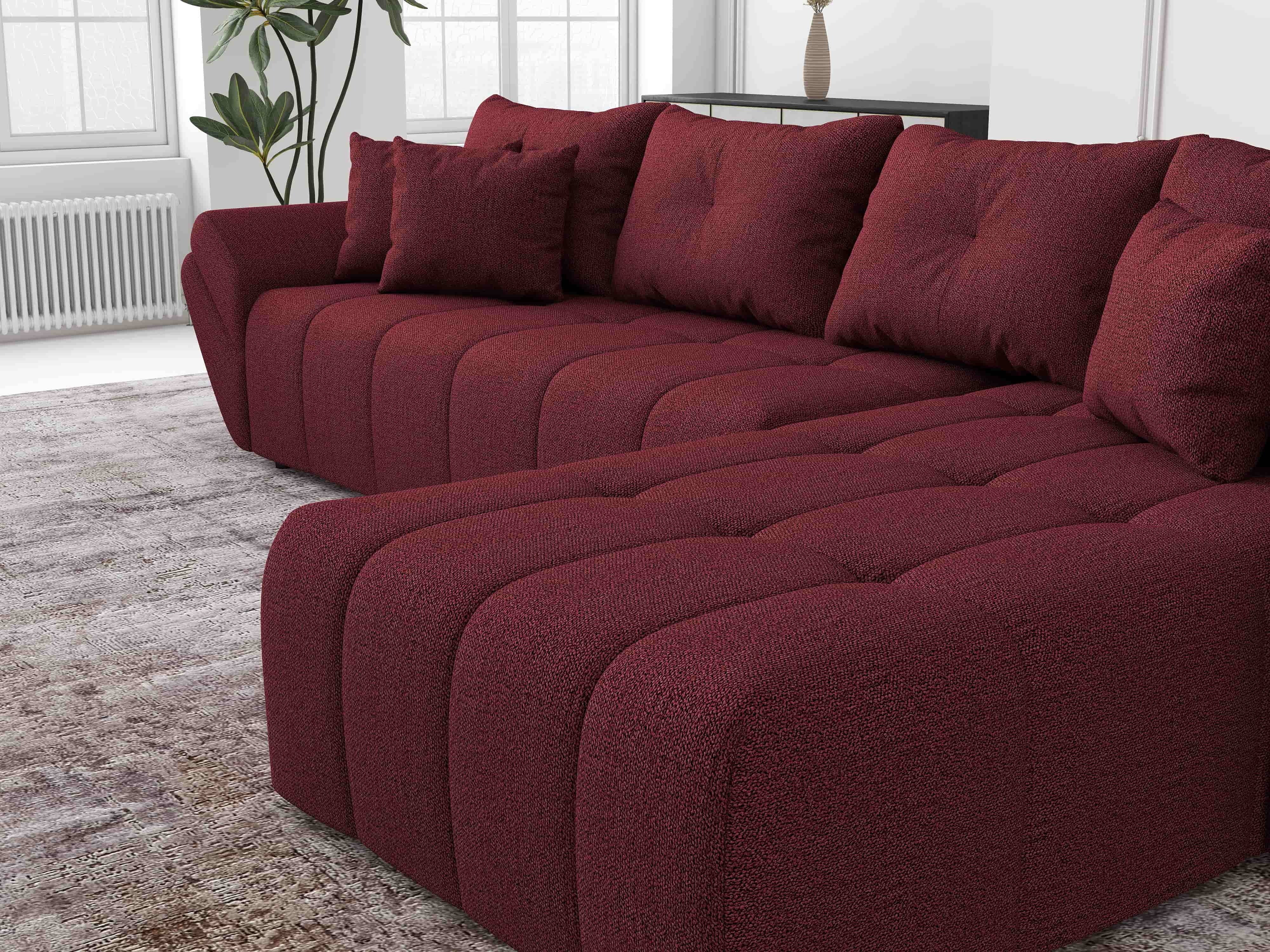 Colțar extensibil dumonde cu ladă de depozitare si sezut confortabil din spuma HR, Berlin XL Enjoy Lux Red 350x185 cm II Fabrica